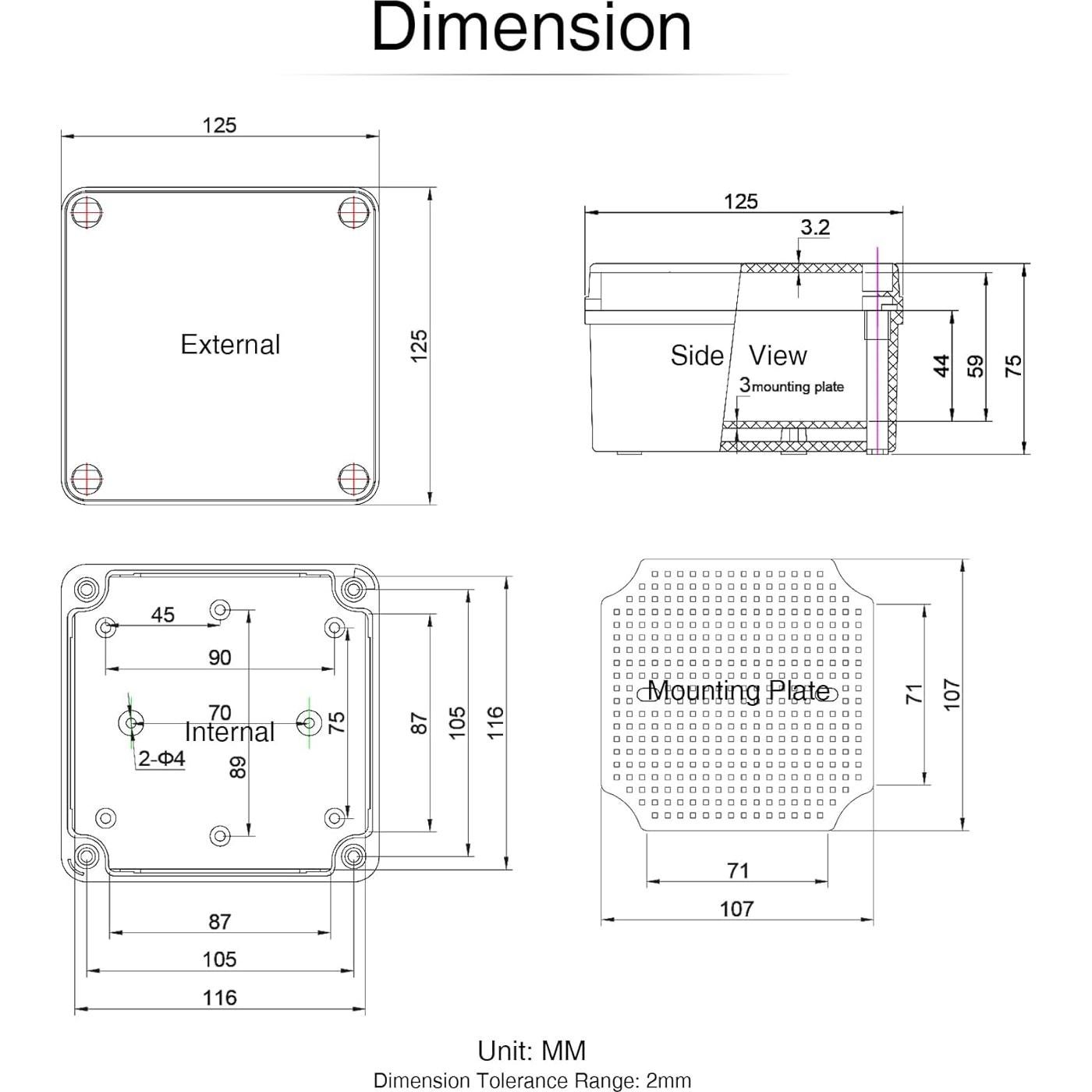 Caja de Conexiones Exterior QILIPSU IP67 Impermeable 12.7x12.7x7.6cm