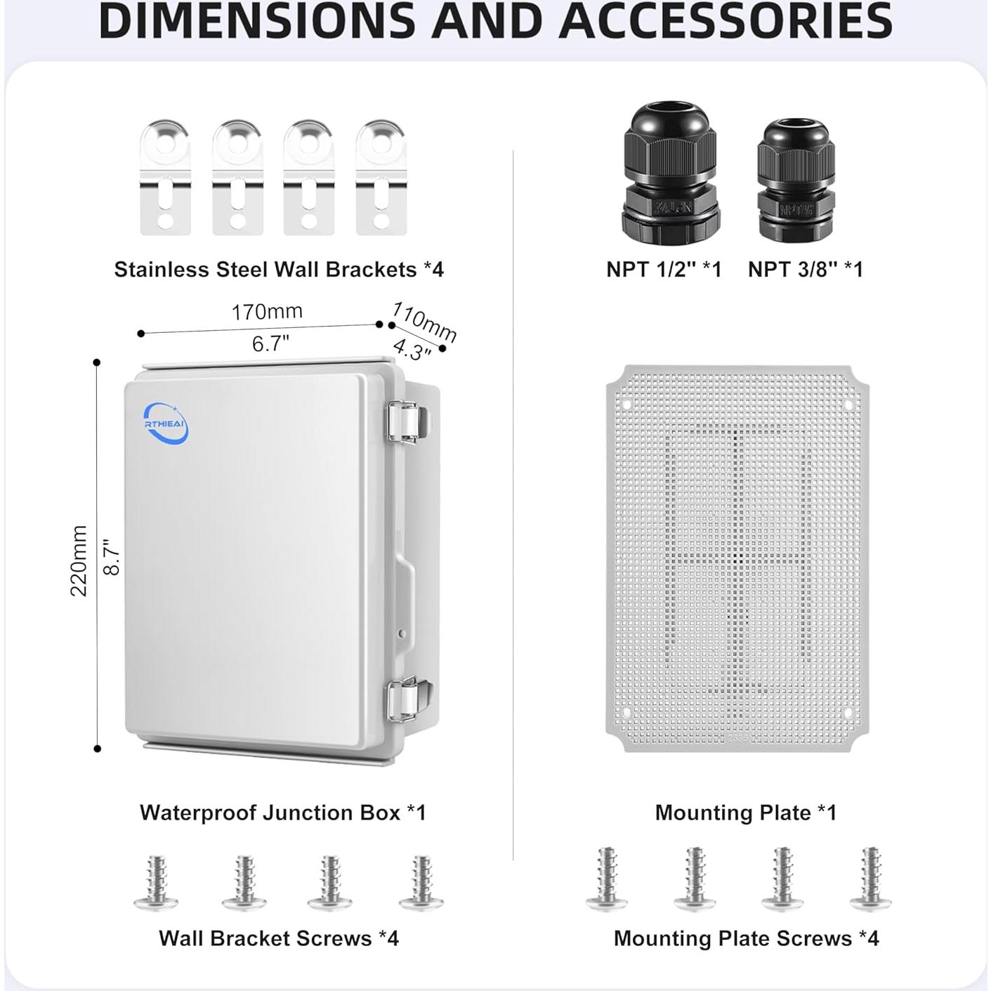 Caja de Conexiones Exterior IP67 RTHIEAI 22x17x11cm Gris