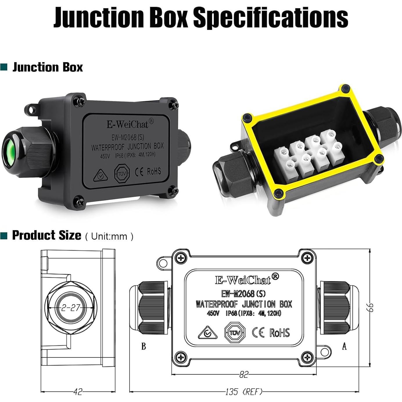 Caja de Conexiones Impermeable 2 Vías Allaounion IP68