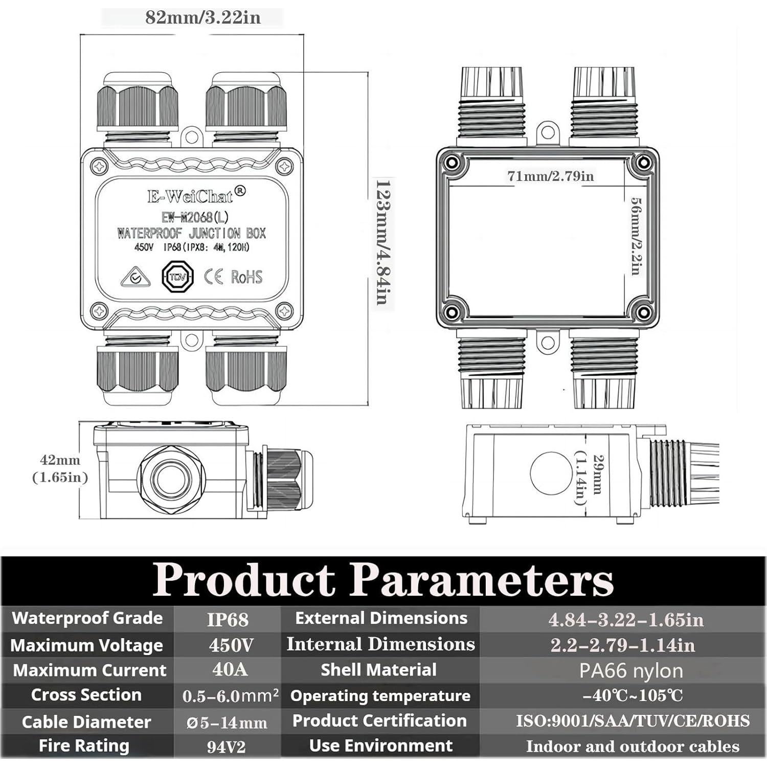 Caja de Conexiones Impermeable SZFUDIGO 4 Vías IP68