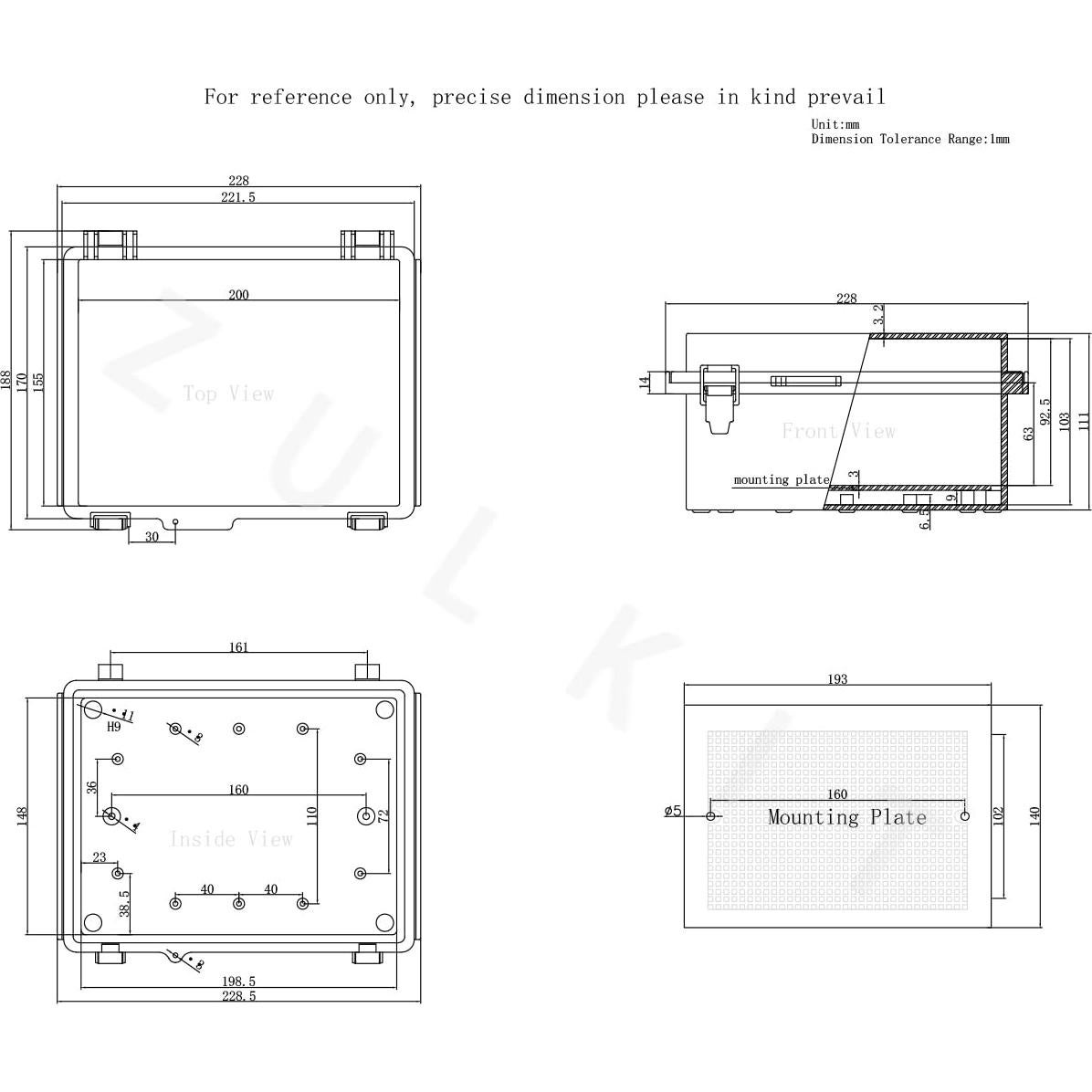 Caja de Conexiones Zulkit IP67 220x170x110mm Tapa Transparente