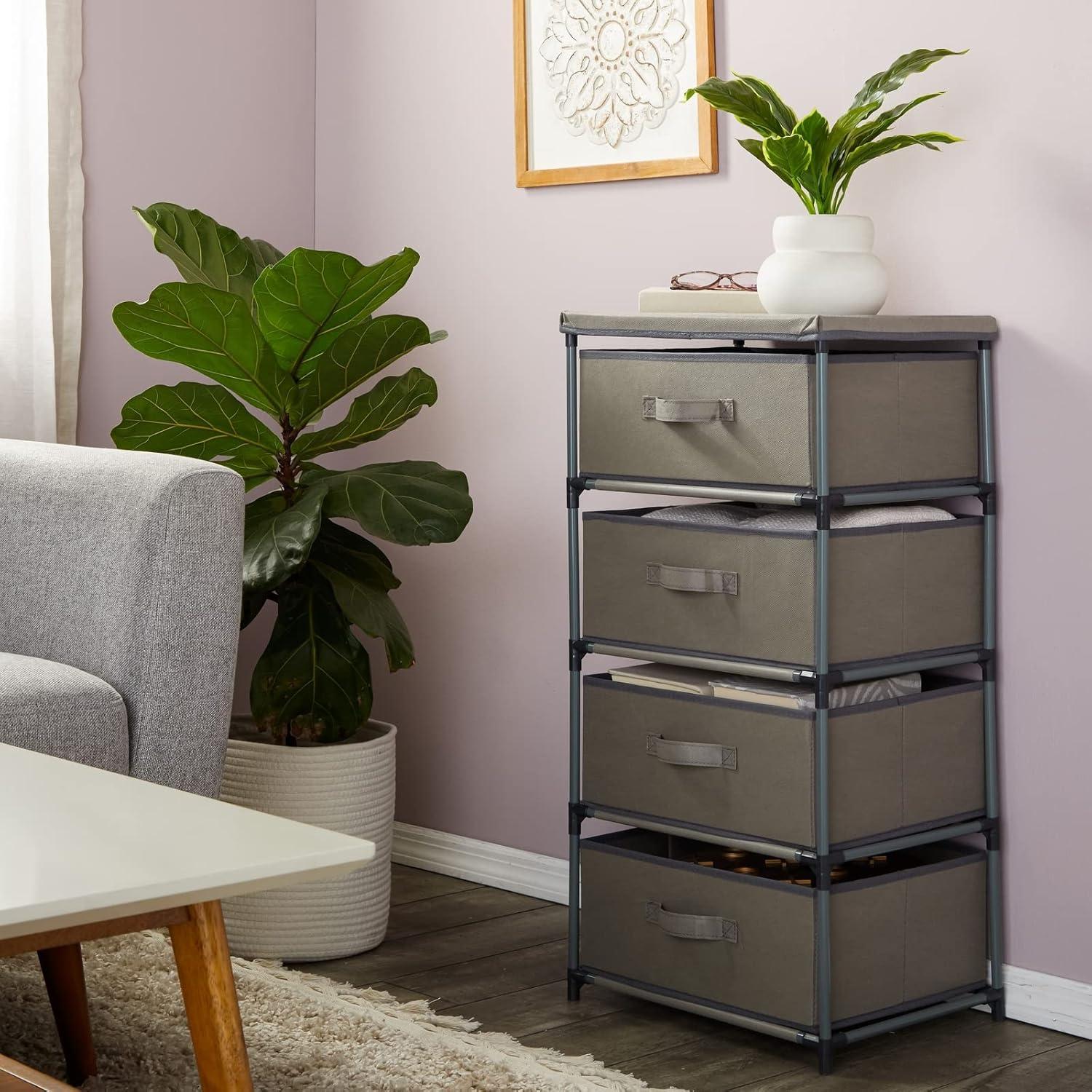 Organizador de Armario Juvale 4 Cajones Tela Gris Claro