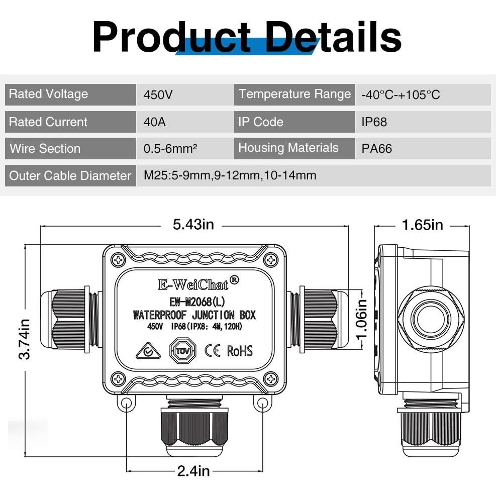 Caja de Conexiones Impermeable QIANZHIYUAN IP68 3 Vías