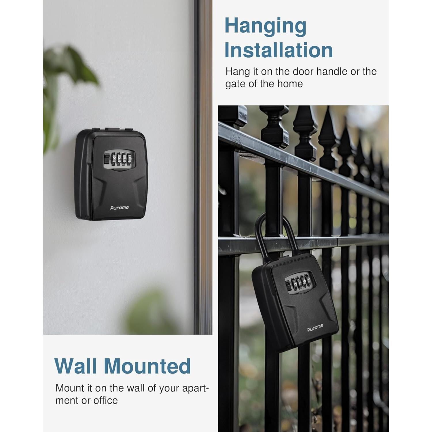 Caja de Llave Grande Puroma Negra con Combinación 4 Dígitos