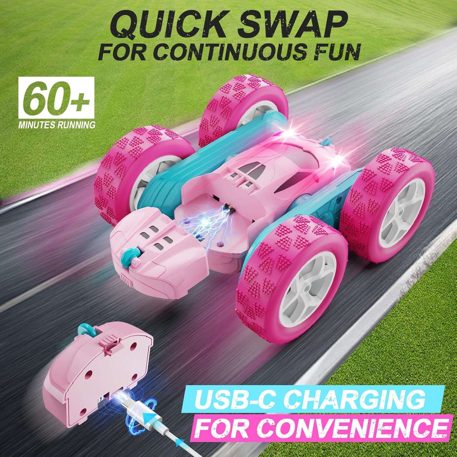 Coche RC QUNREDA Rosa Acrobacias 360° Control Remoto