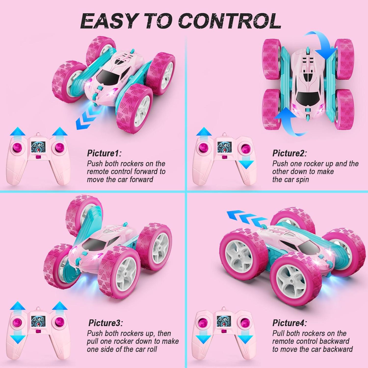Coche RC QUNREDA Rosa Acrobacias 360° Control Remoto