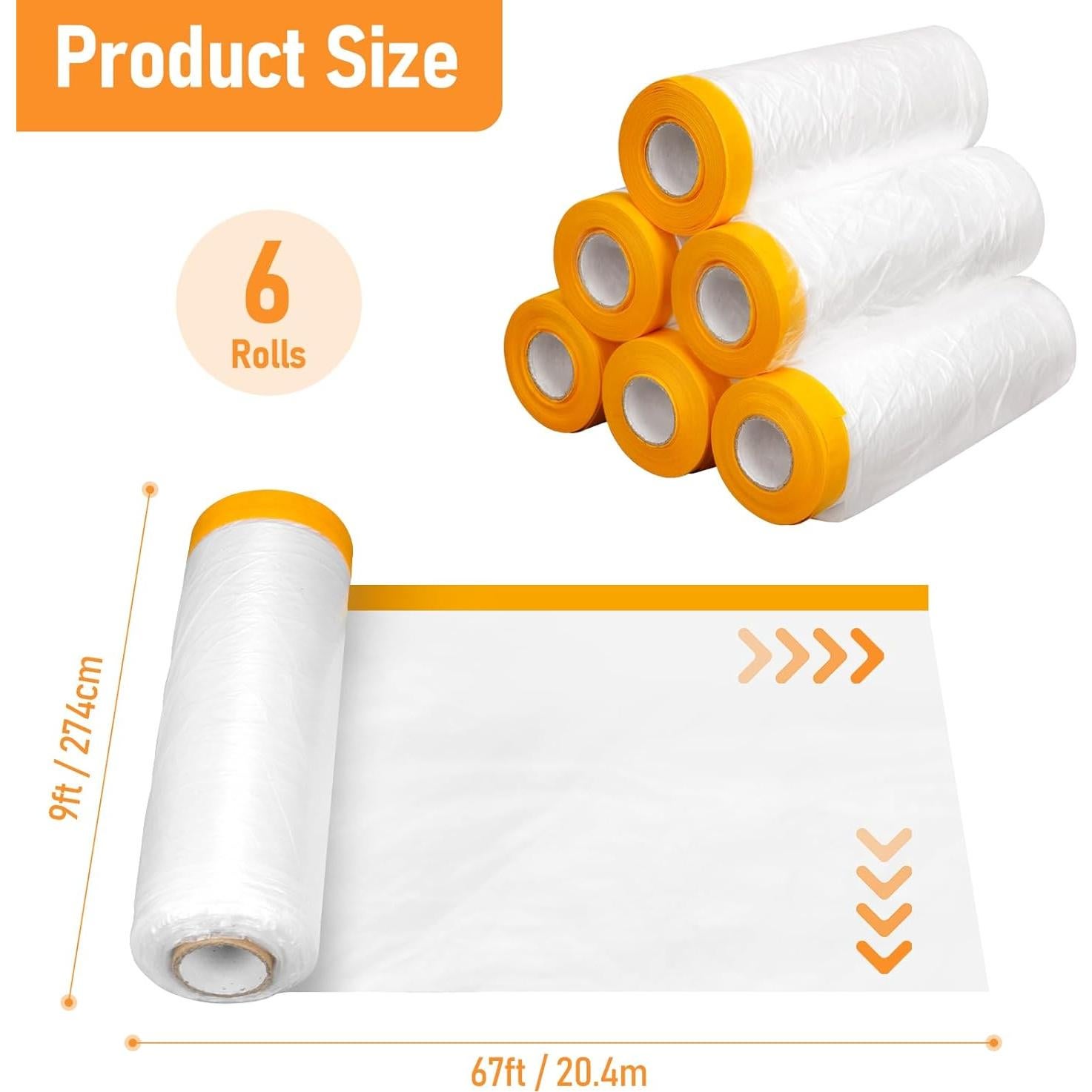 Película Plástica Enmascaradora Pre-Cinta uyoyous 6 Rollos 2.74 m x 20.42 m