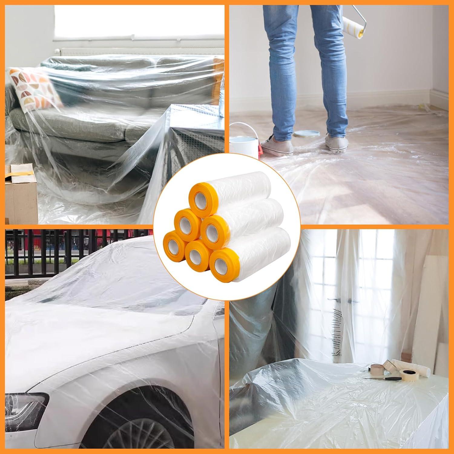 Película Plástica Enmascaradora Pre-Cinta uyoyous 6 Rollos 2.74 m x 20.42 m