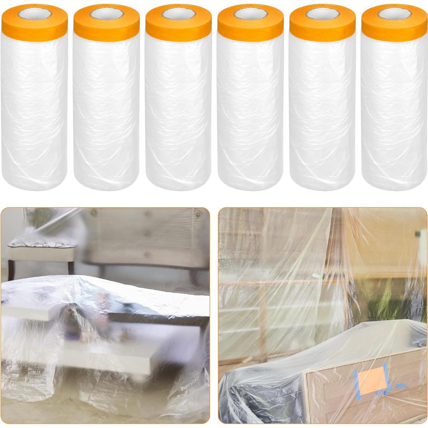 Película Plástica Enmascaradora Pre-Cinta uyoyous 6 Rollos 2.74 m x 20.42 m