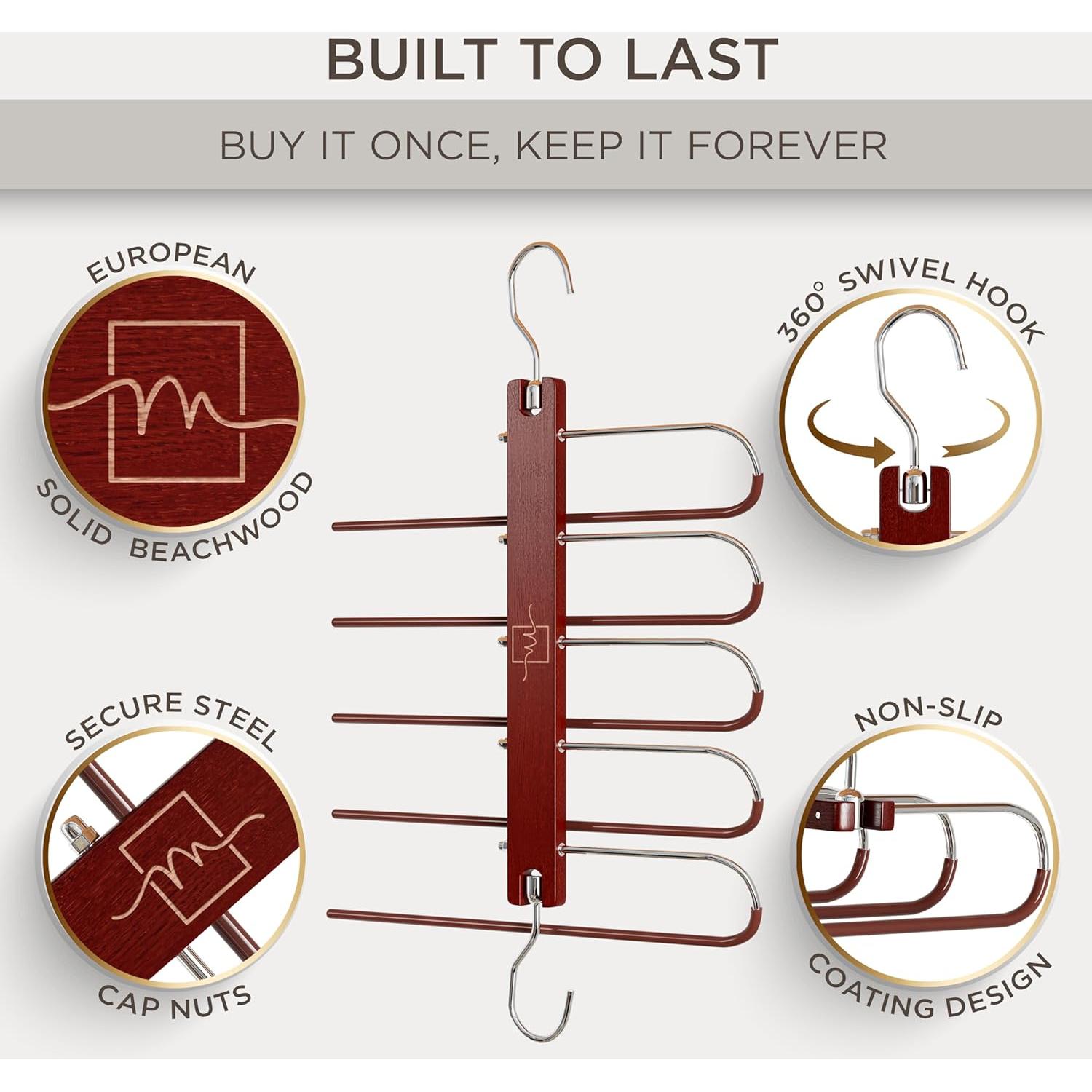 Perchas MORALVE de Madera para Pantalones - Paquete de 2