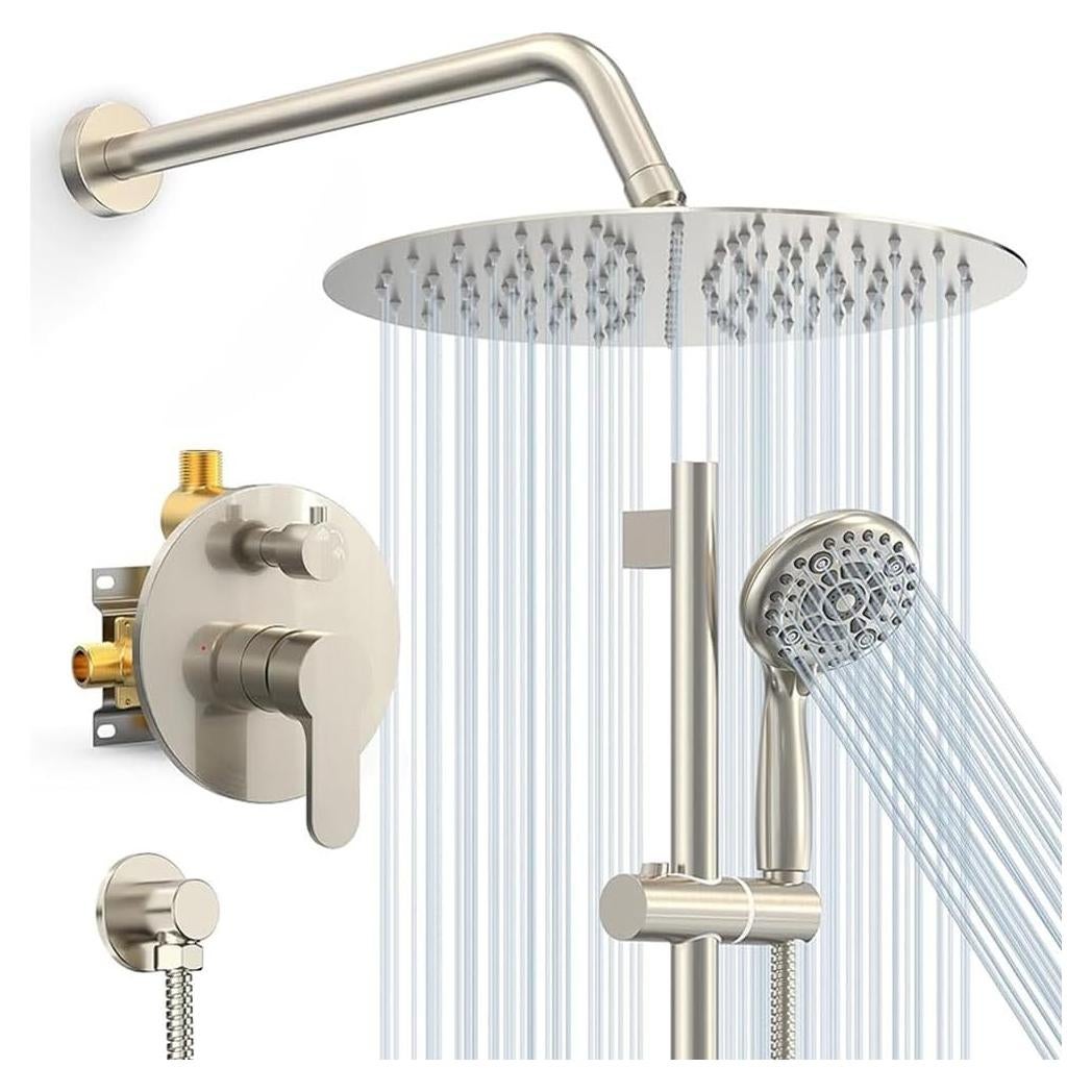 Sistema de Ducha SR SUN RISE 12" Lluvia y Mano Níquel