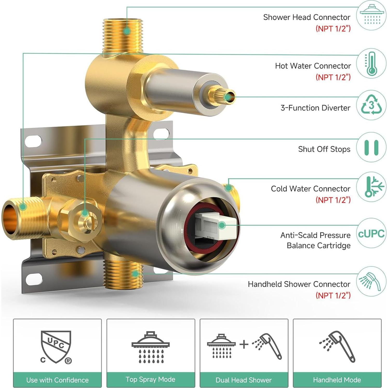 Sistema de Ducha SR SUN RISE 12" Lluvia y Mano Níquel