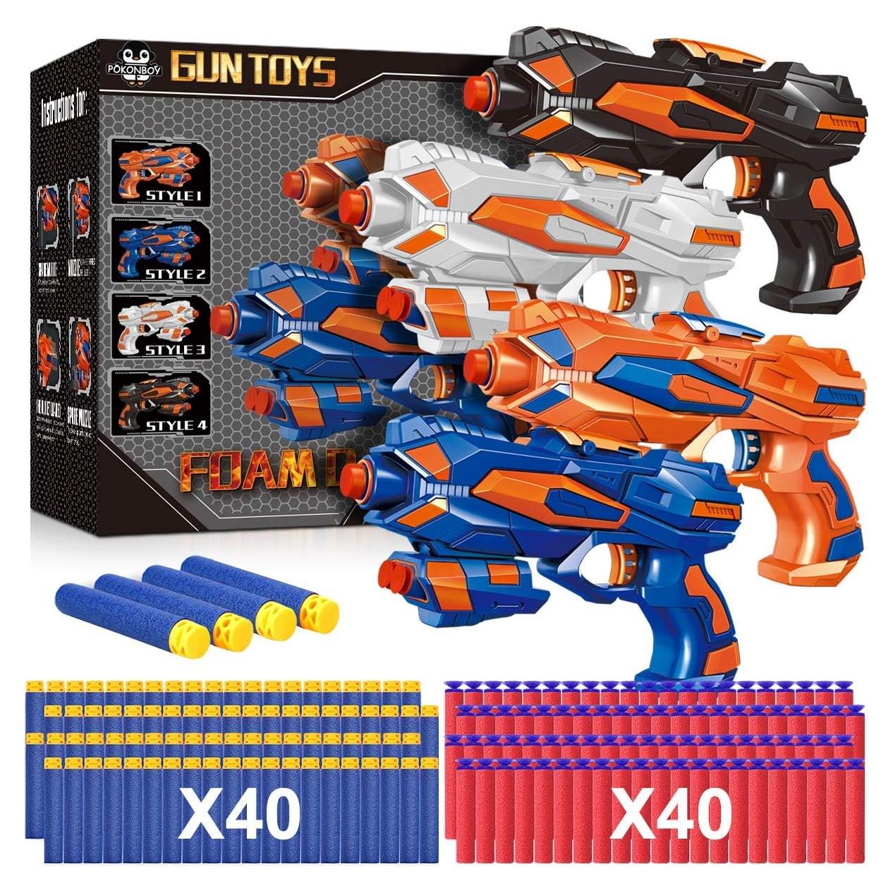 Pistolas Blaster POKONBOY 4 en 1 con 80 Dardos de Espuma
