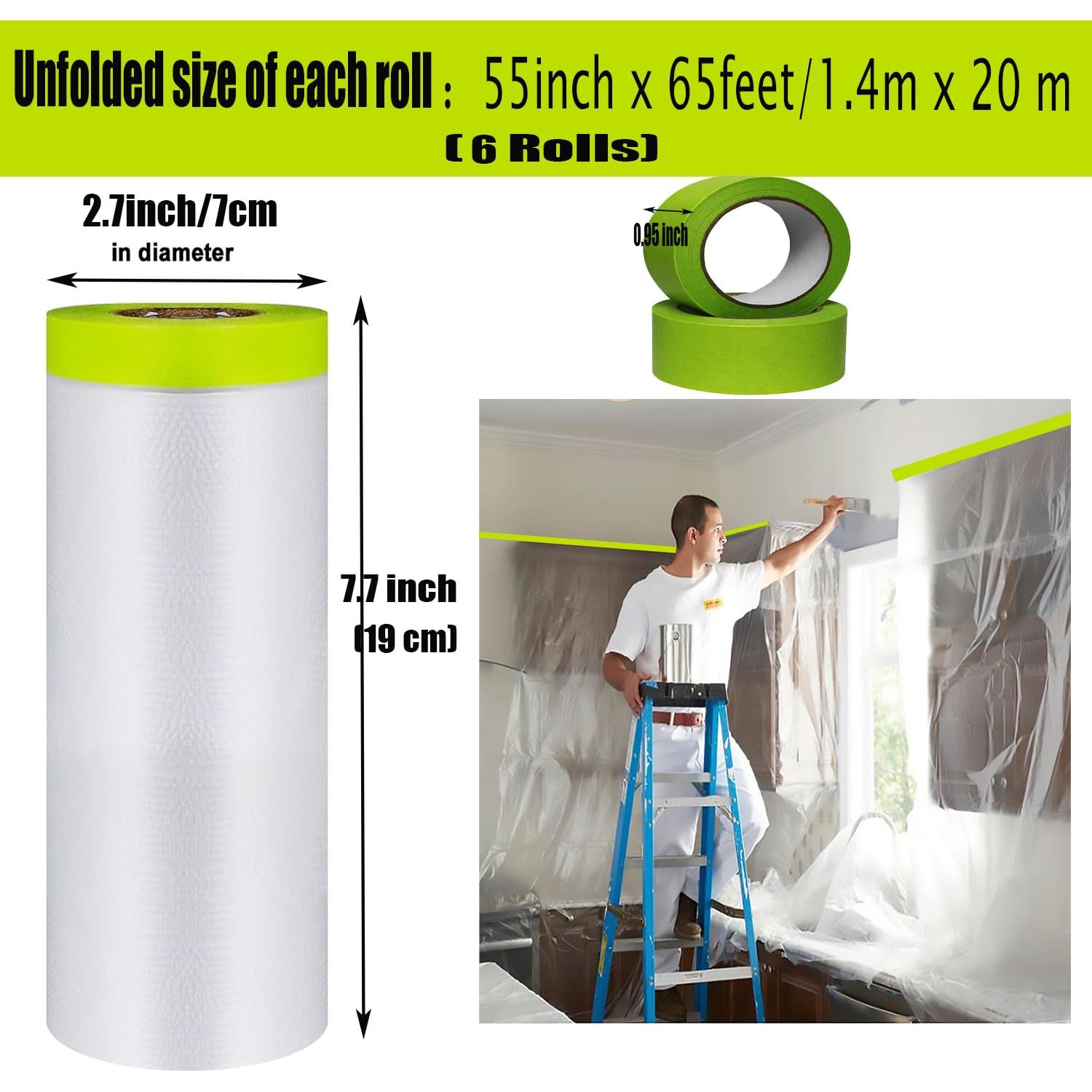 Cinta de Pintor y Cubierta YUNXIHUI 6 Rollos 139,7cm x 19,81m