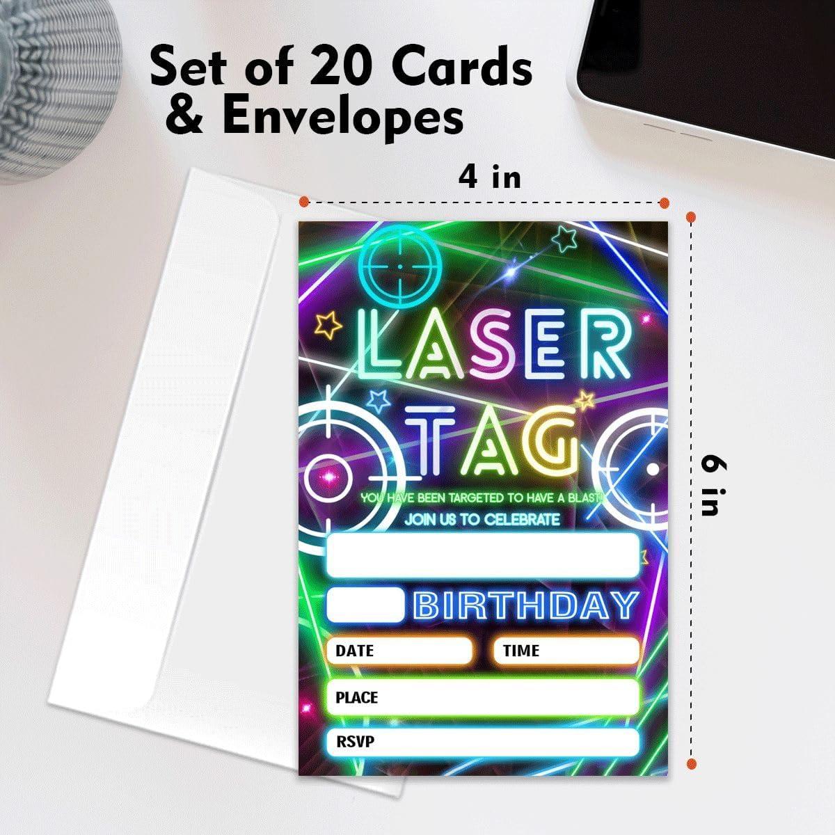 Invitación Fiesta Cumpleaños Laser Tag 20 Tarjetas con Sobres
