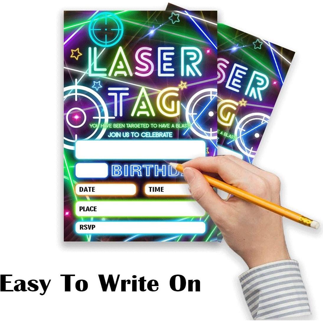 Invitación Fiesta Cumpleaños Laser Tag 20 Tarjetas con Sobres