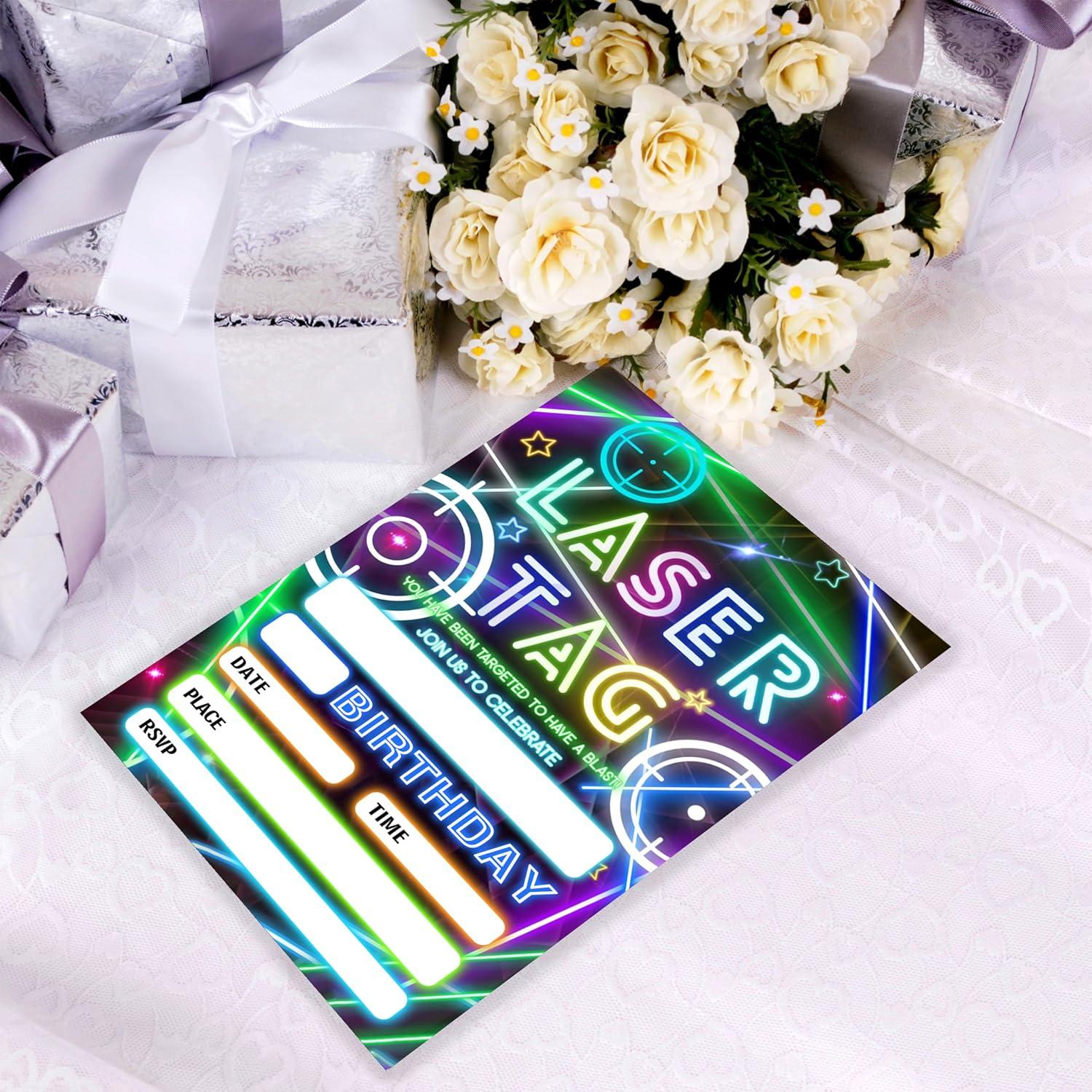 Invitación Fiesta Cumpleaños Laser Tag 20 Tarjetas con Sobres