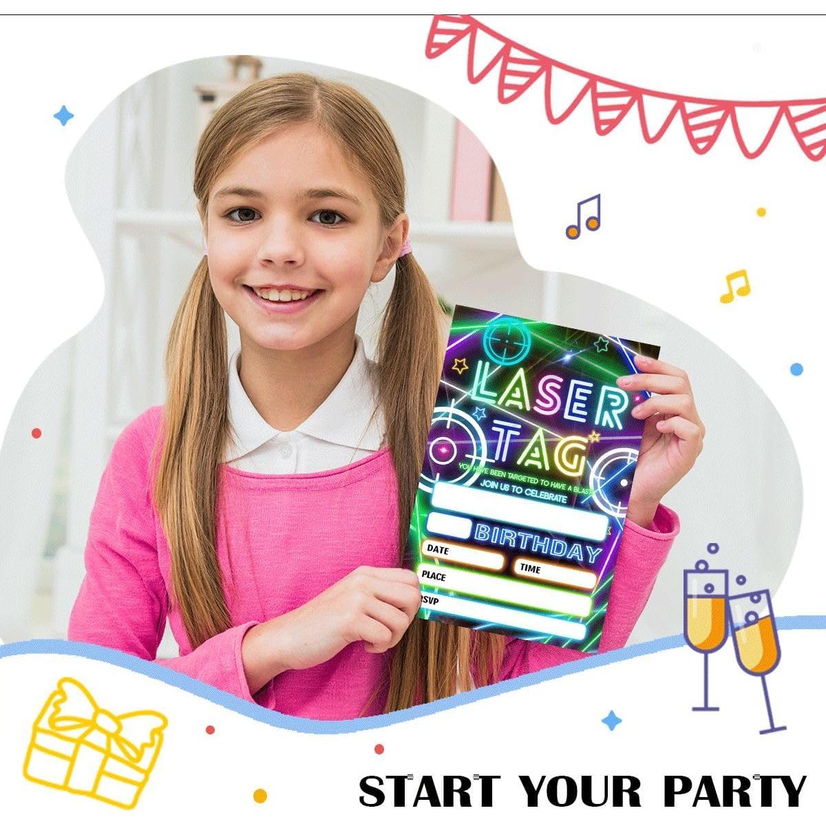 Invitación Fiesta Cumpleaños Laser Tag 20 Tarjetas con Sobres