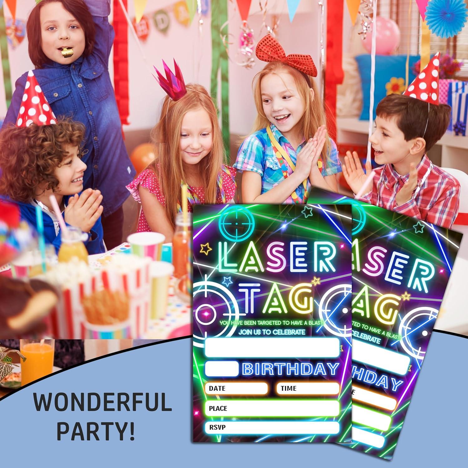 Invitación Fiesta Cumpleaños Laser Tag 20 Tarjetas con Sobres