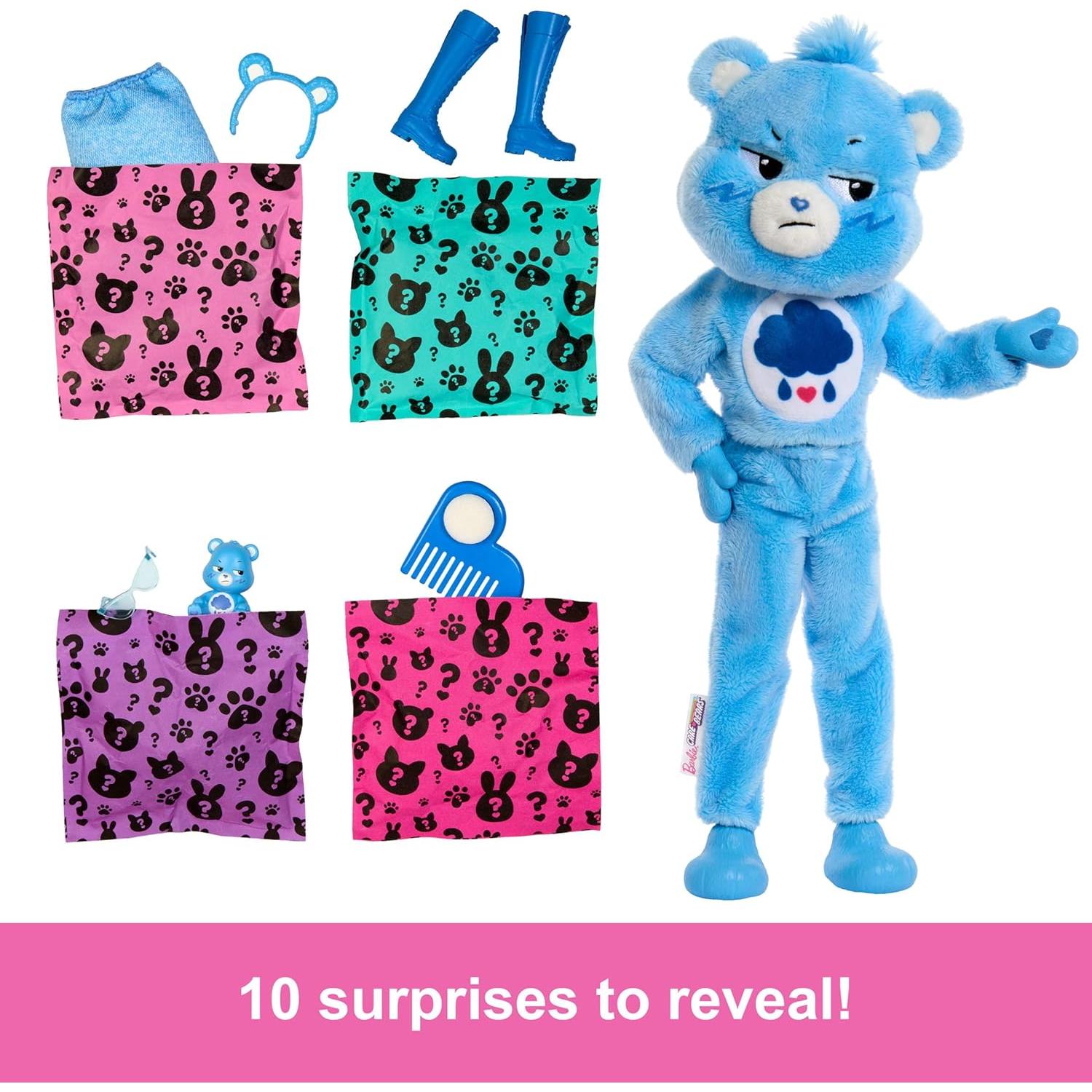 Muñeca Barbie Cutie Reveal Care Bears Grumpy Bear 10 Sorprisas