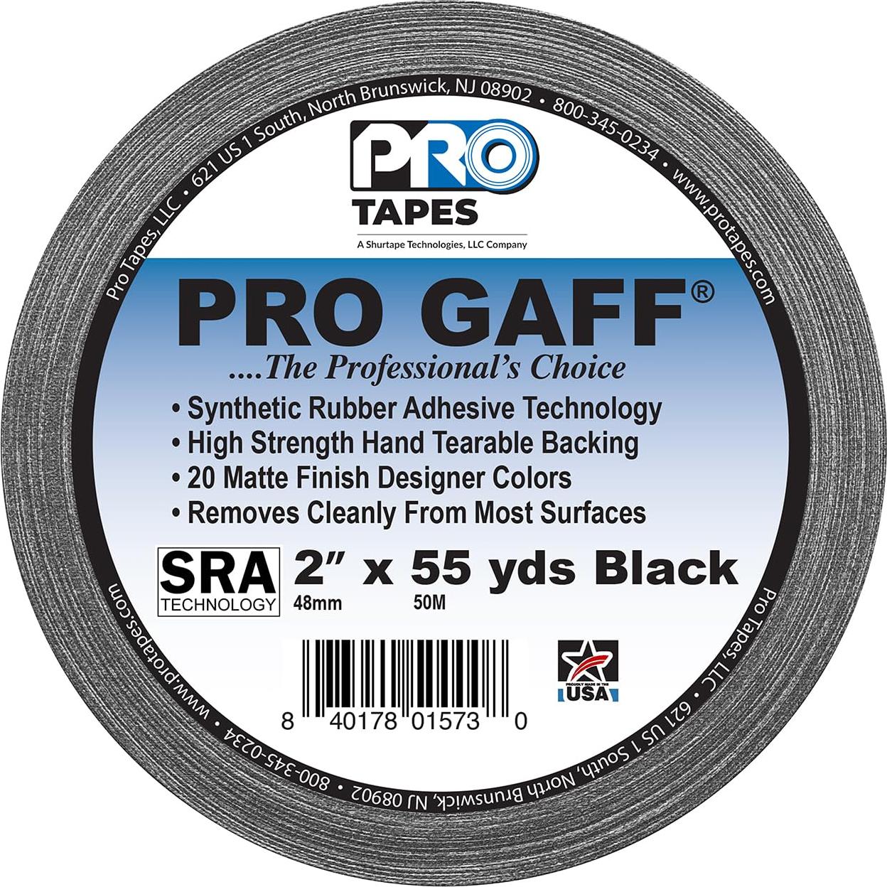 Cinta Gaffer Pro Negra 5,08 cm x 50,29 m Adhesivo Goma