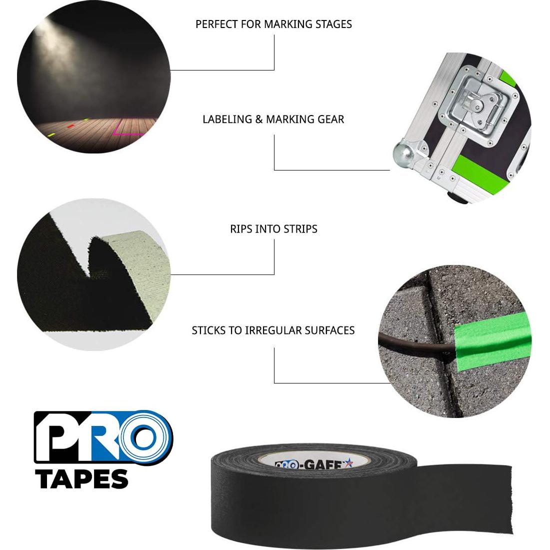 Cinta Gaffer Pro Negra 5,08 cm x 50,29 m Adhesivo Goma