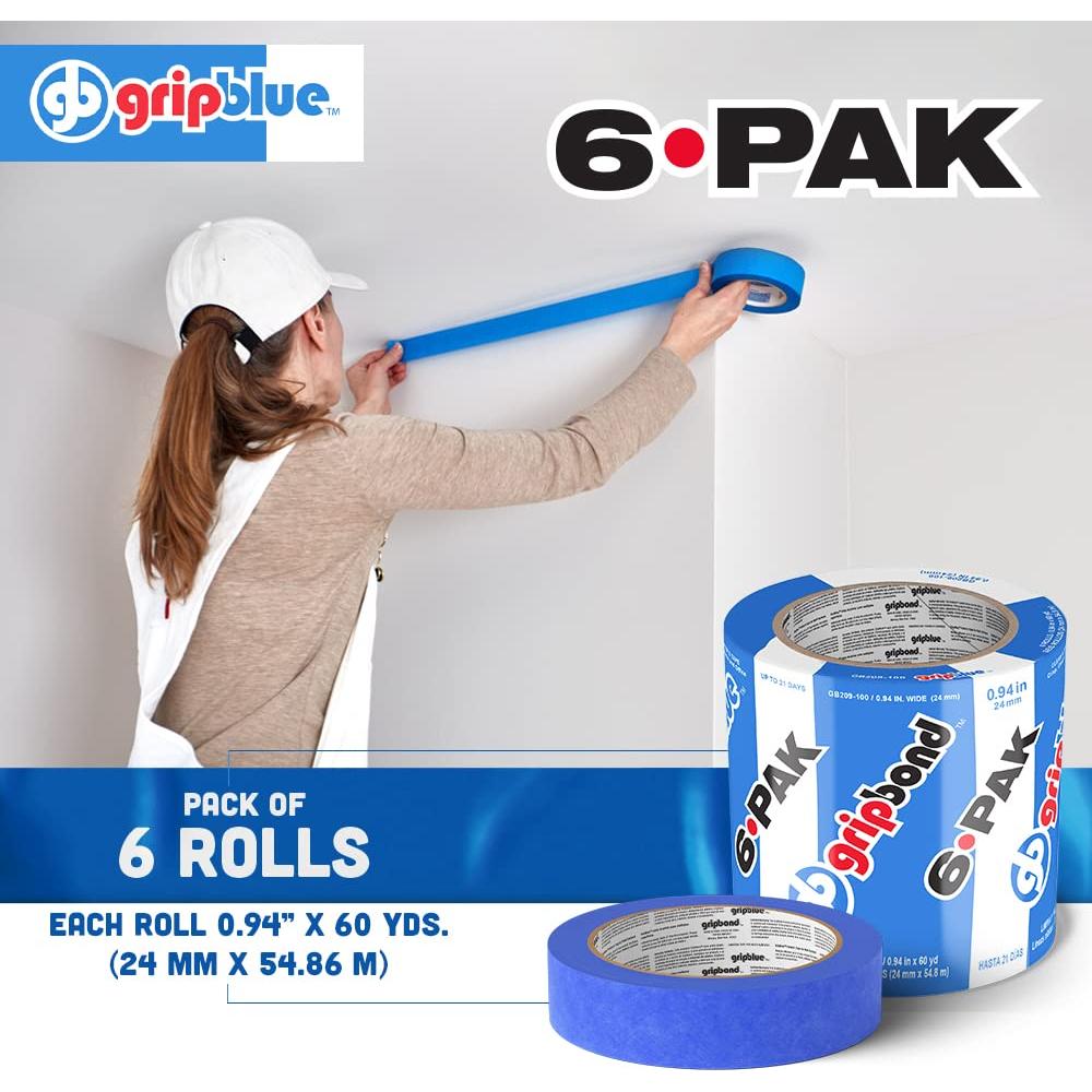 Cinta de Pintor Azul GripBlue 1" (6 Rollos, 360 Yards)