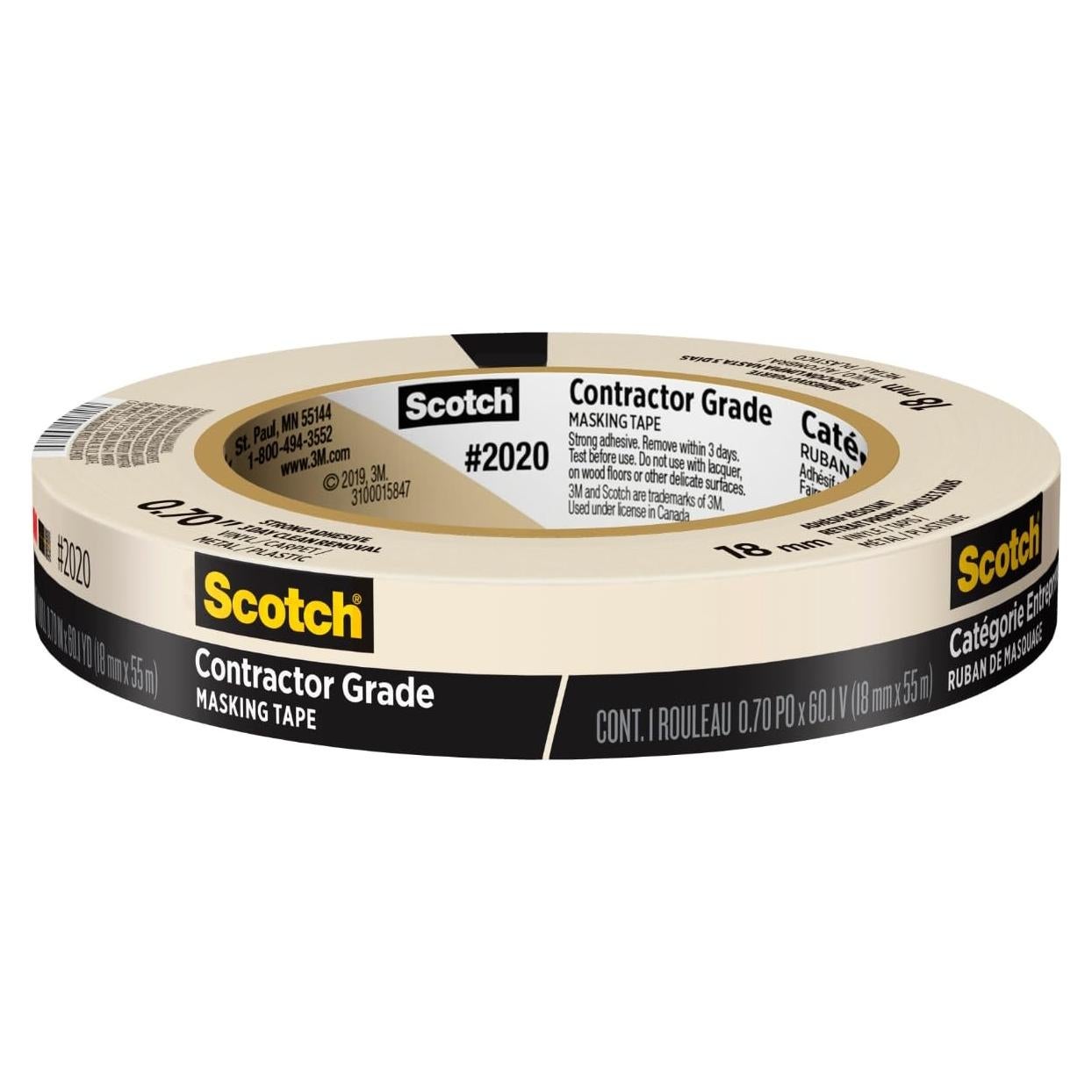 Cinta de Enmascarar Scotch 0.70" x 55 m, Remoción Limpia