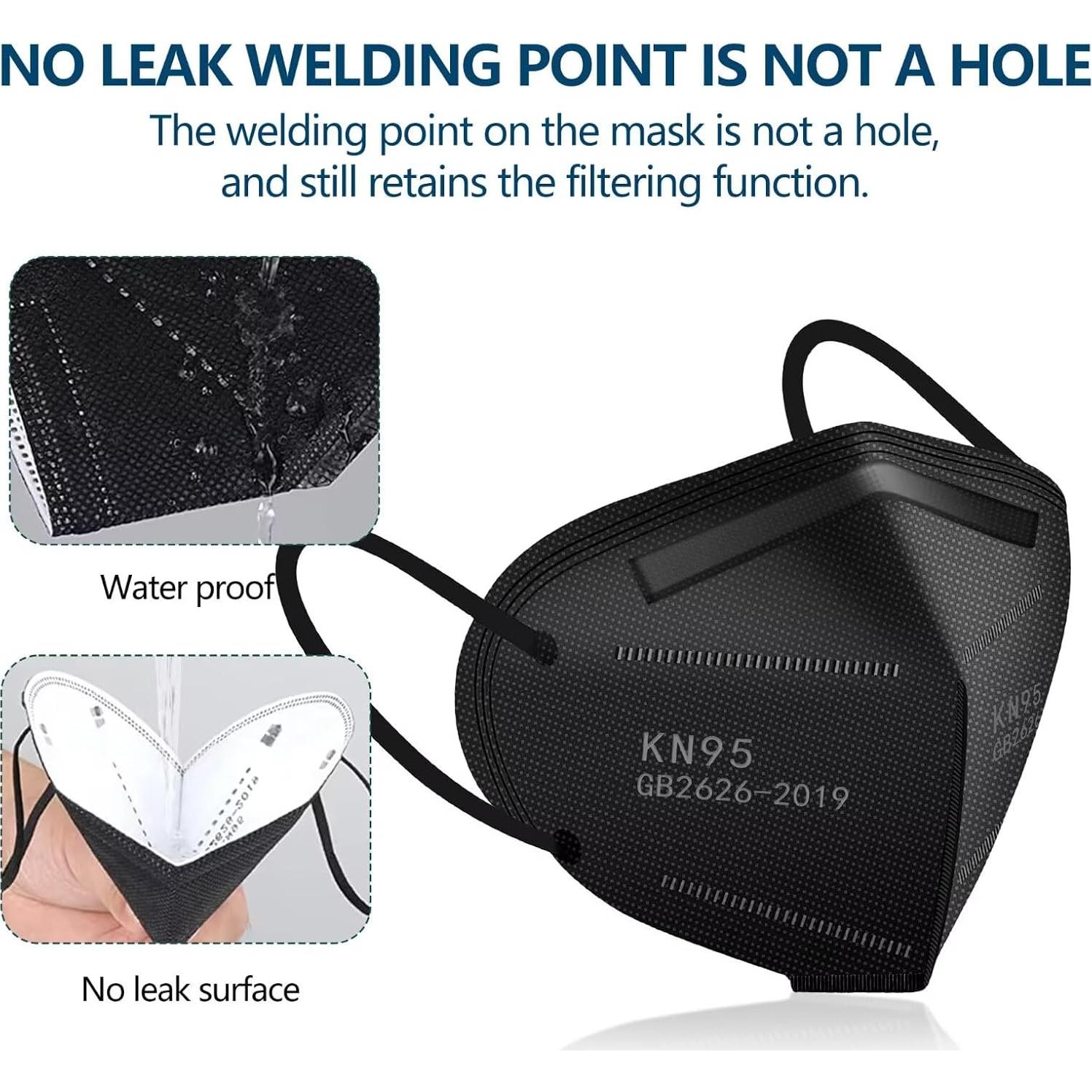 Mascarillas KN95 Negras 50PCS 5 Capas Filtro Eficiente 95%