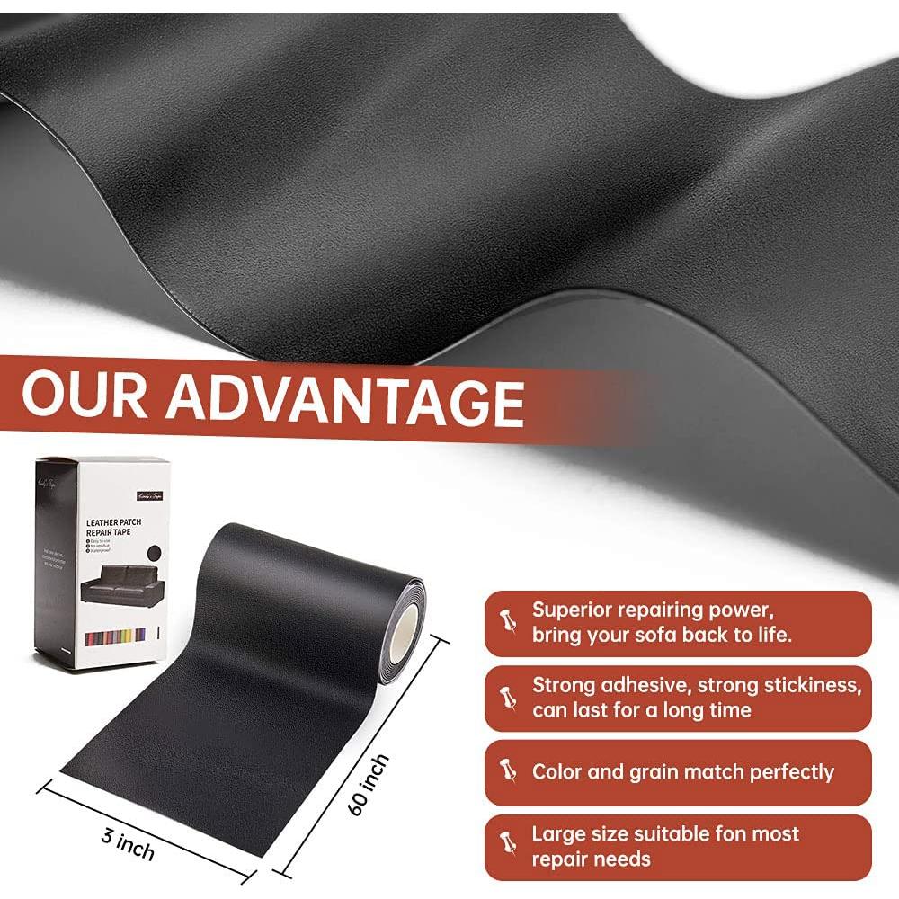 Kit de Parche Autoadhesivo de Cuero Negro Cindy's Tape 7,62x152,4cm