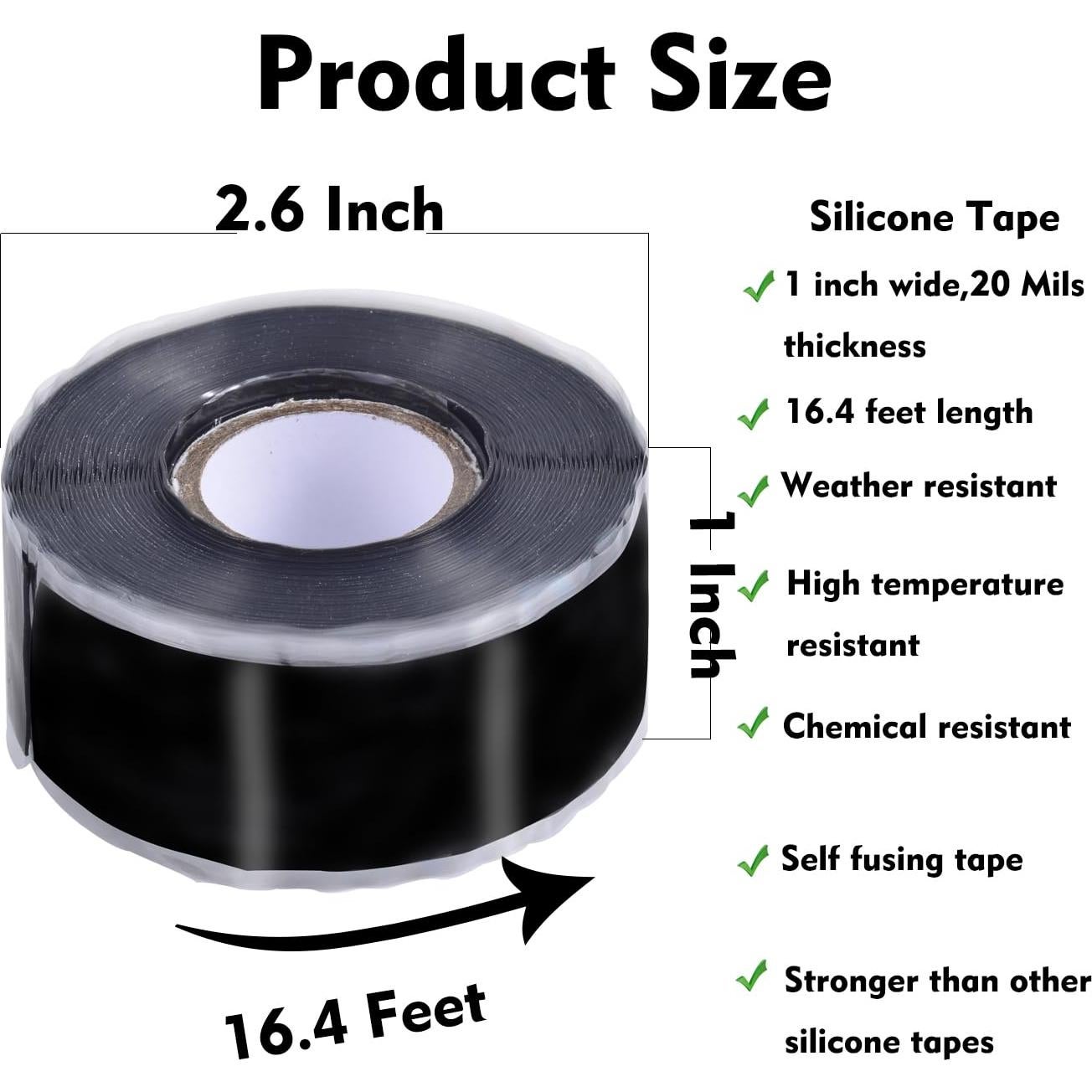 Cinta de Silicona Auto-fusionante PackYard 2.54cm x 5m Negra