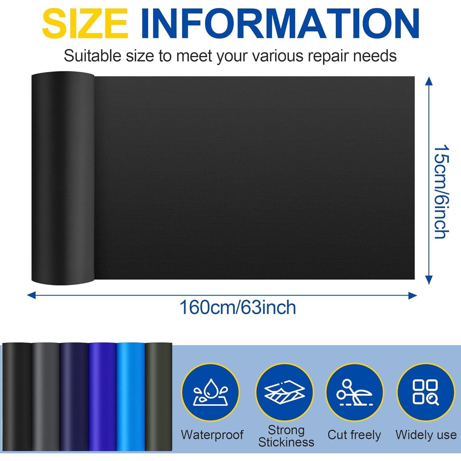 Parche de reparación autoadhesivo Sgooyir 15x160 cm negro