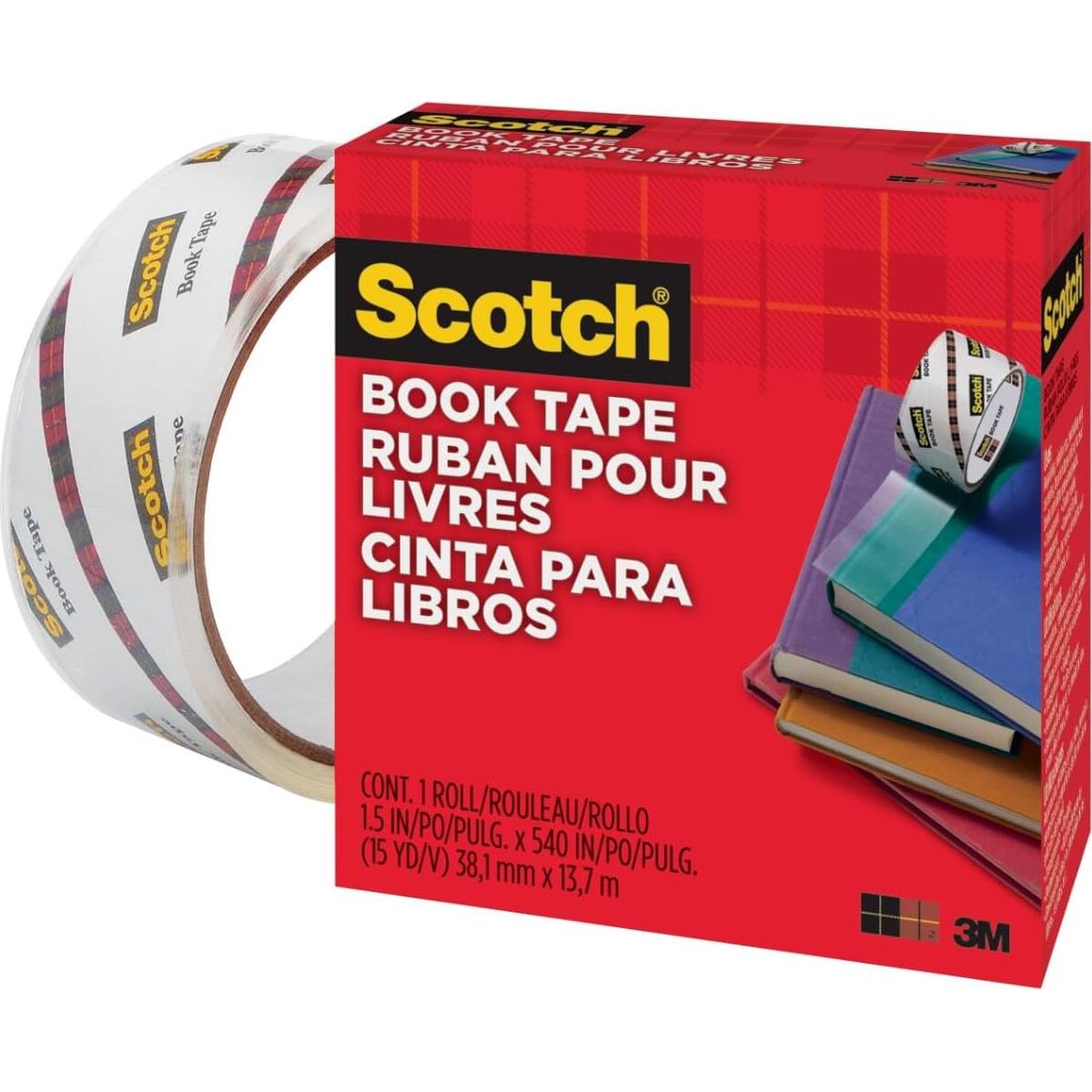 Cinta para libros Scotch 1.27 cm x 13.72 m transparente