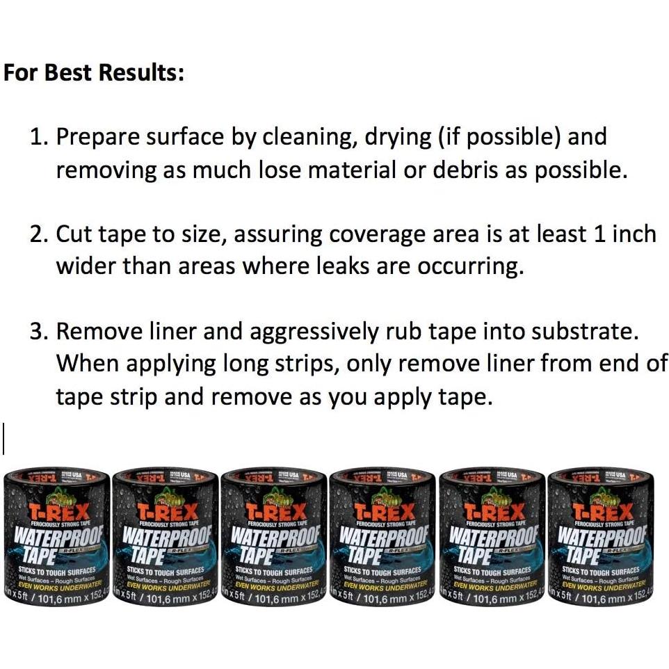 Cinta Impermeable T-Rex 10,16 cm x 1,52 m Negra