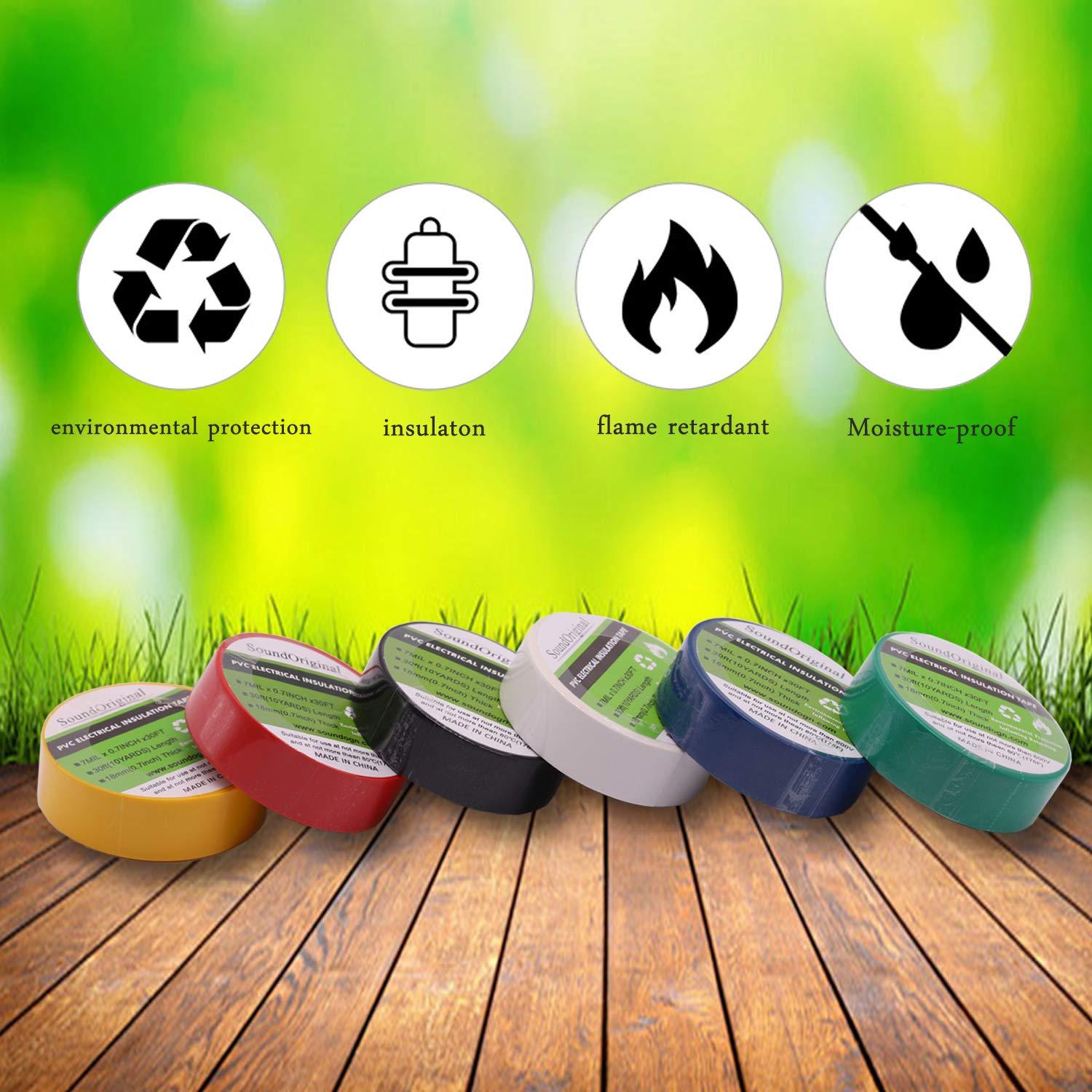 Cinta Aislante Eléctrica Multicolor SoundOriginal 6 Rollos 1.78 cm