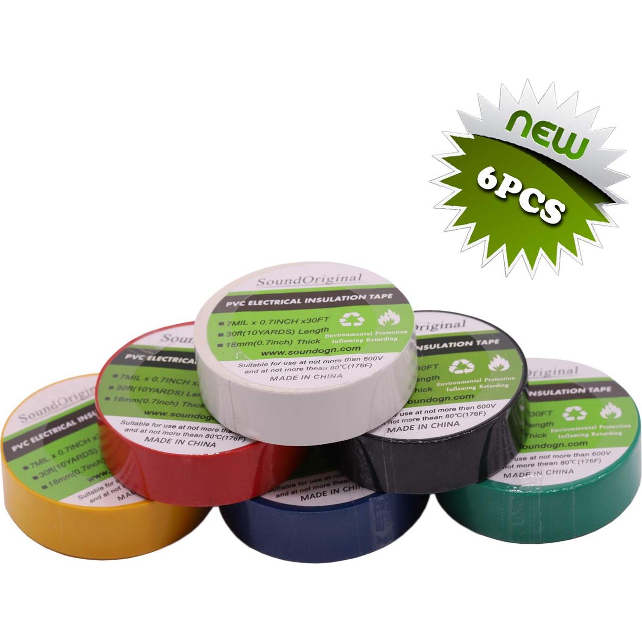 Cinta Aislante Eléctrica Multicolor SoundOriginal 6 Rollos 1.78 cm