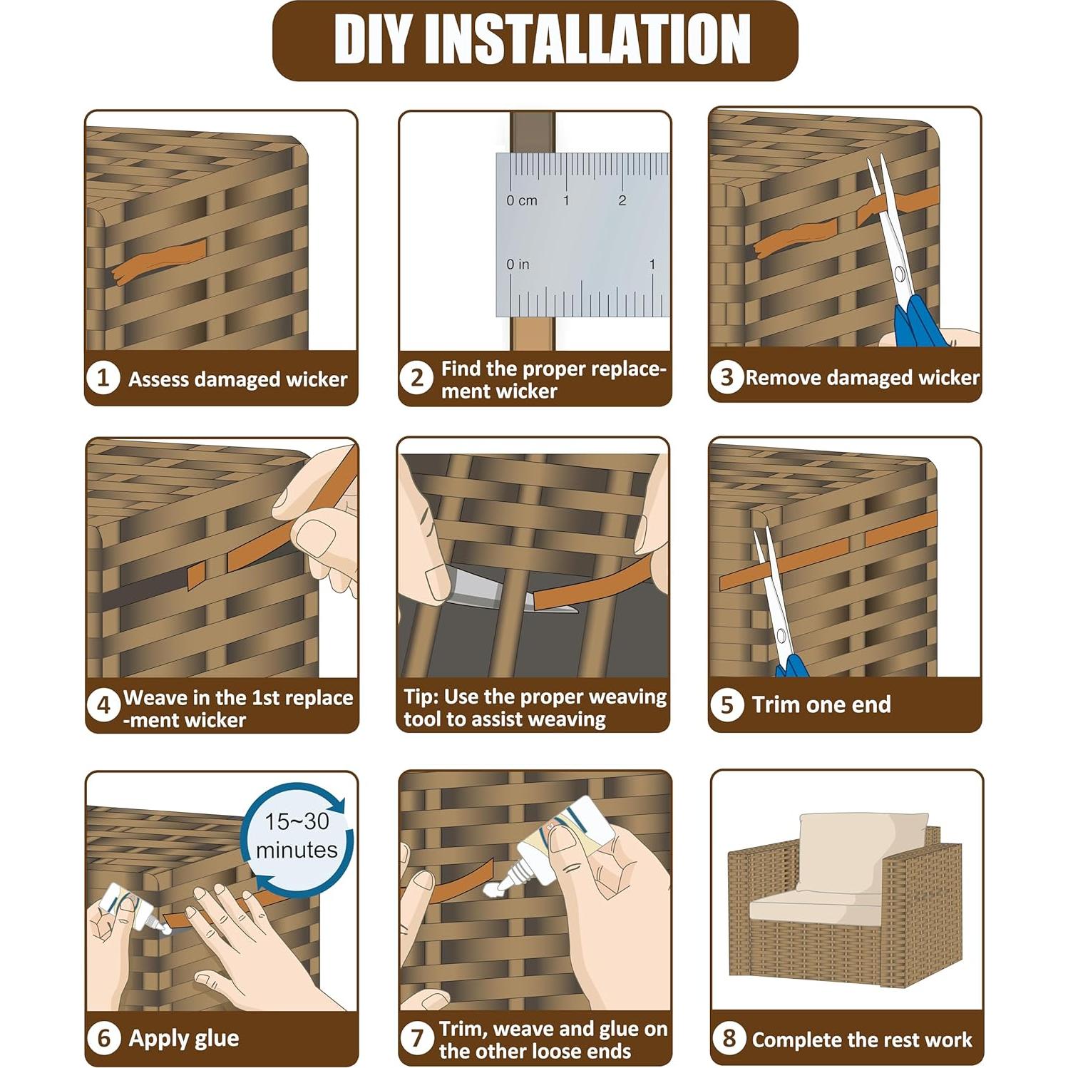 Kit de Reparación de Mimbre Laphivieh 36.6m Marrón Oscuro