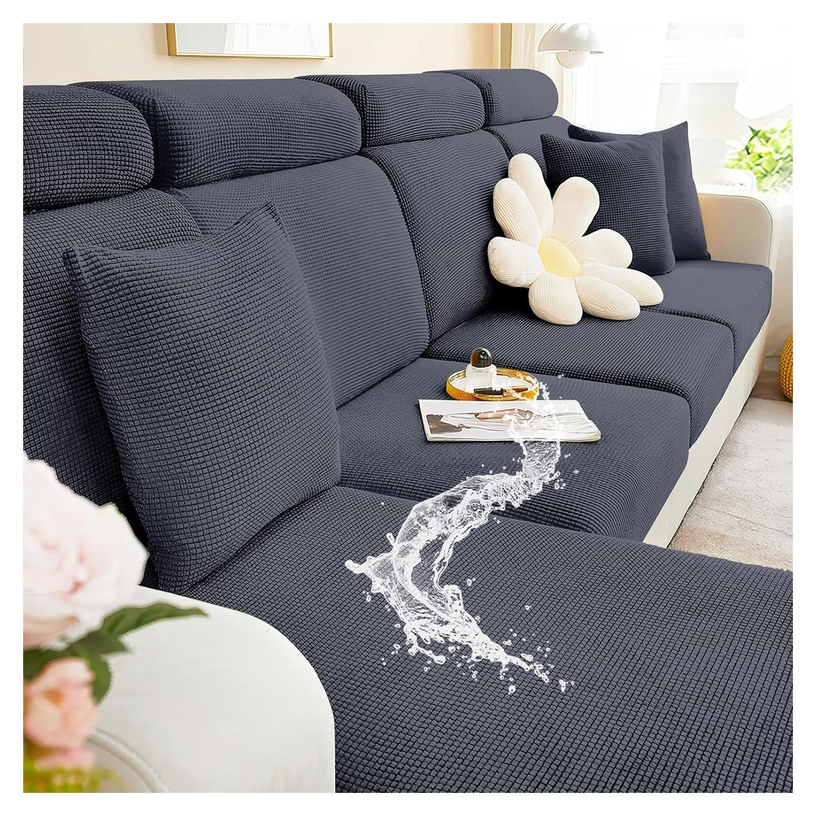 Fundas de cojín impermeables Smiry 3 paquetes gris elástico