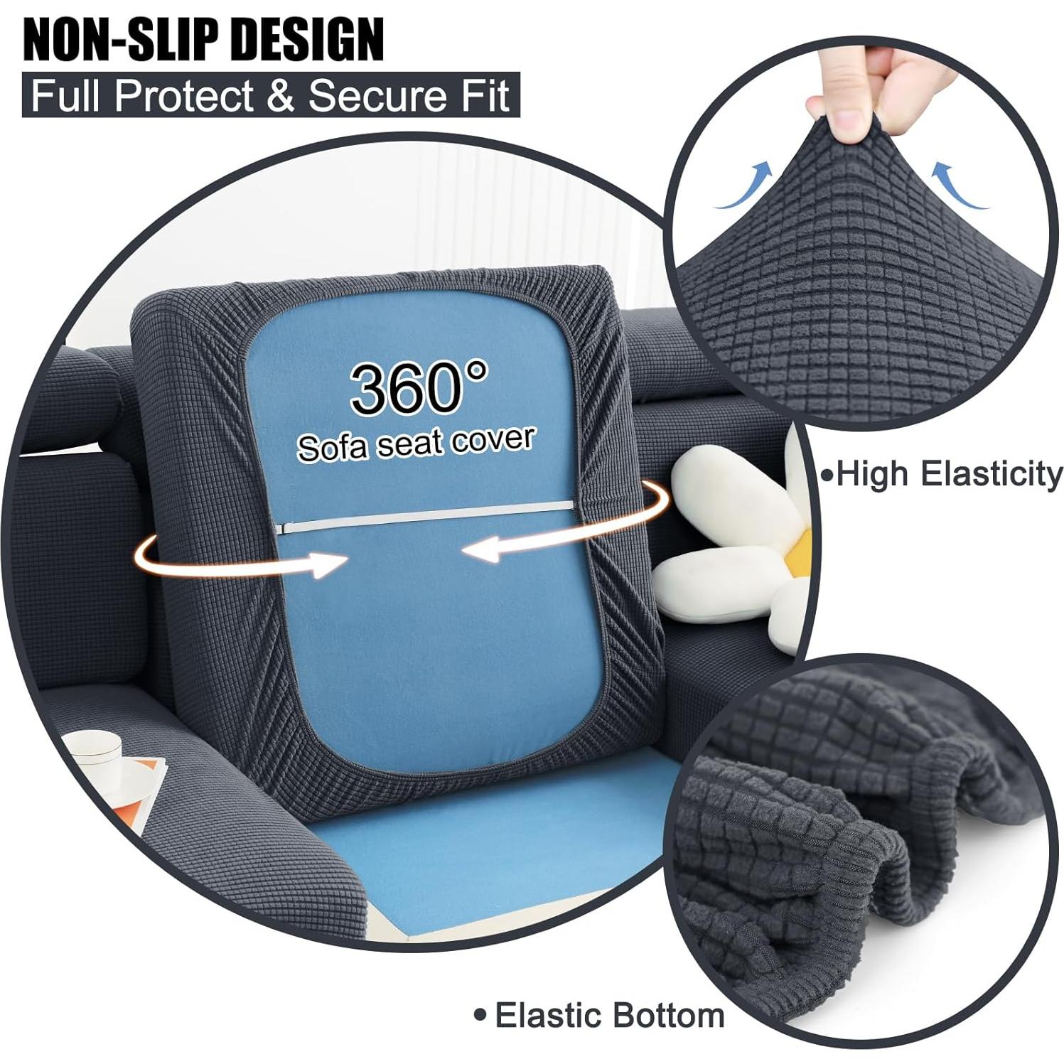 Fundas de cojín impermeables Smiry 3 paquetes gris elástico