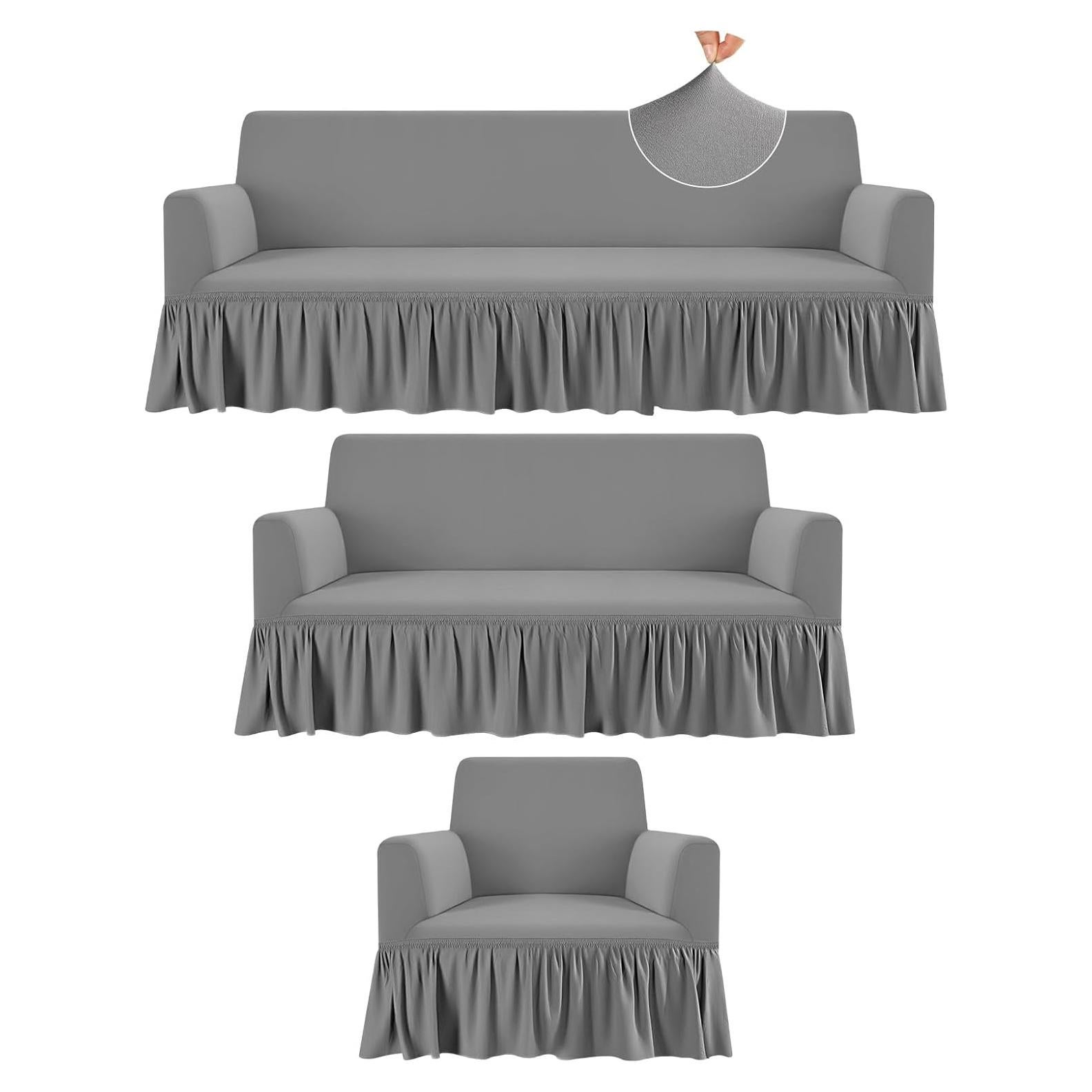 Juego de Fundas de Sofá 3 Piezas Fanfanwin Gris Seda de Leche