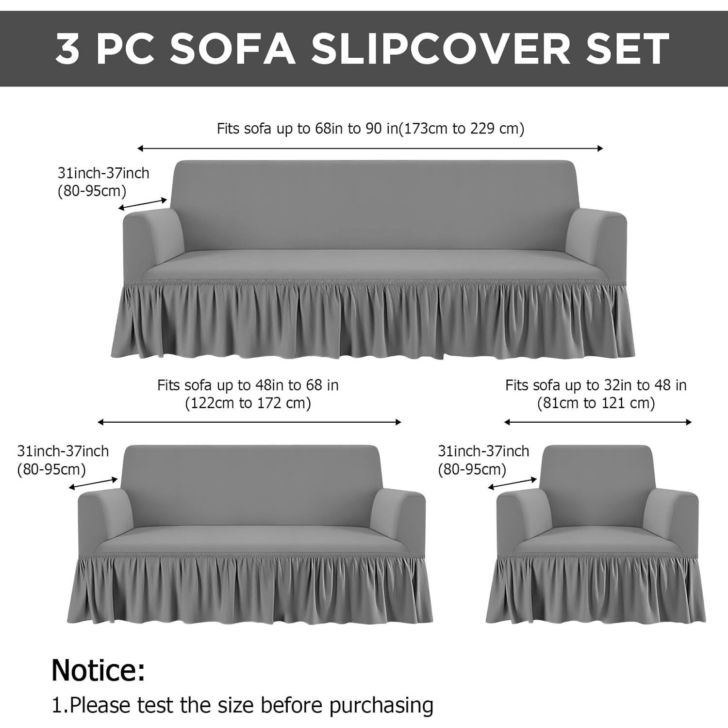 Juego de Fundas de Sofá 3 Piezas Fanfanwin Gris Seda de Leche