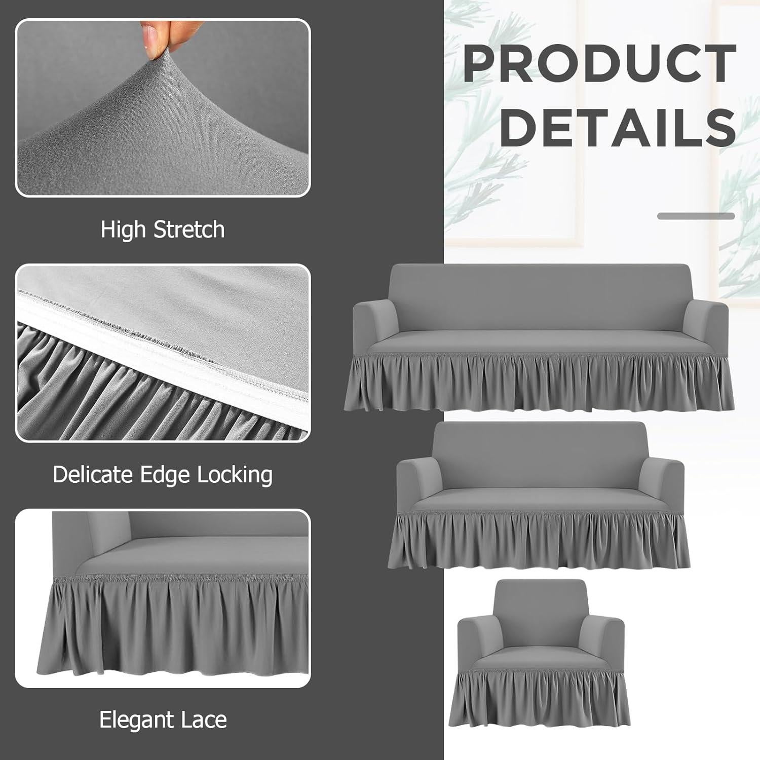 Juego de Fundas de Sofá 3 Piezas Fanfanwin Gris Seda de Leche