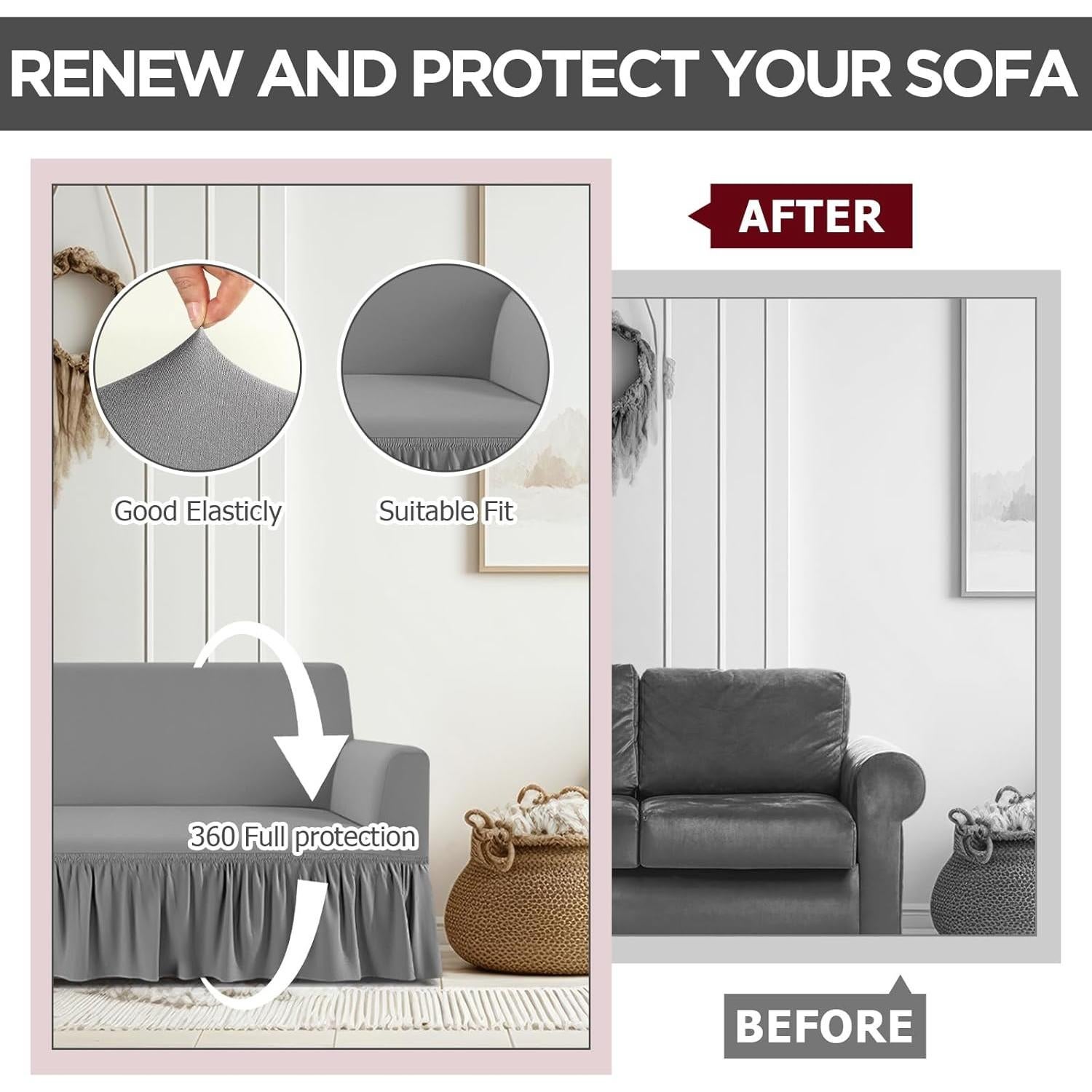 Juego de Fundas de Sofá 3 Piezas Fanfanwin Gris Seda de Leche