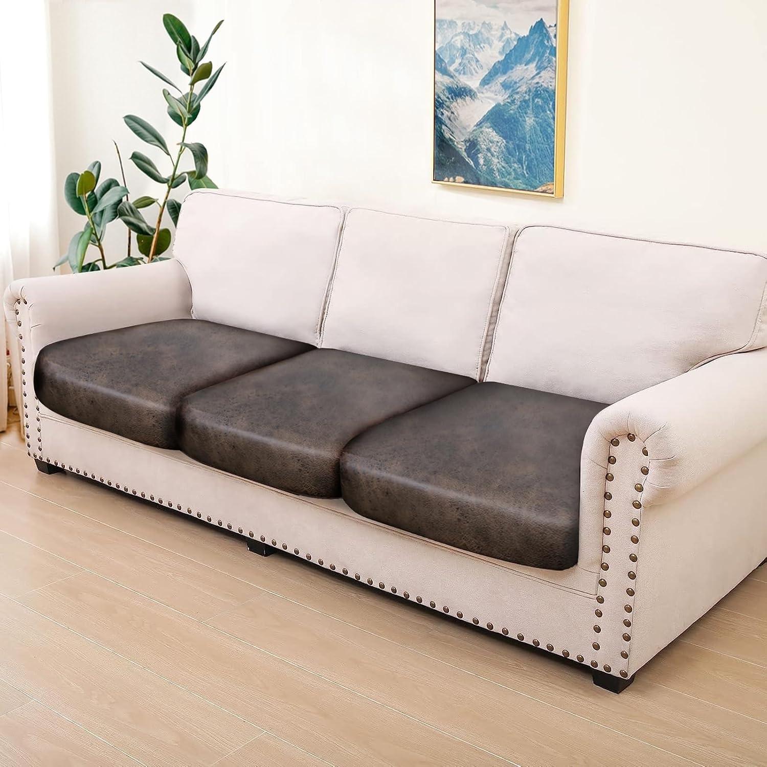 Fundas de cojín sofá 3 plazas ANARACHON marrón elástico