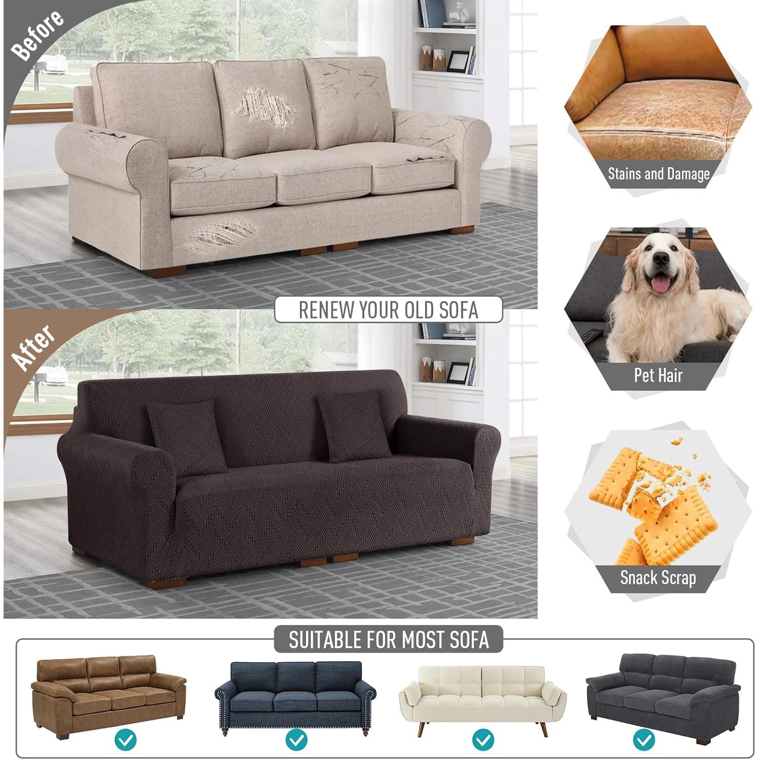 Funda de Sofá Ruaozz Chocolate 3 Plazas Antideslizante