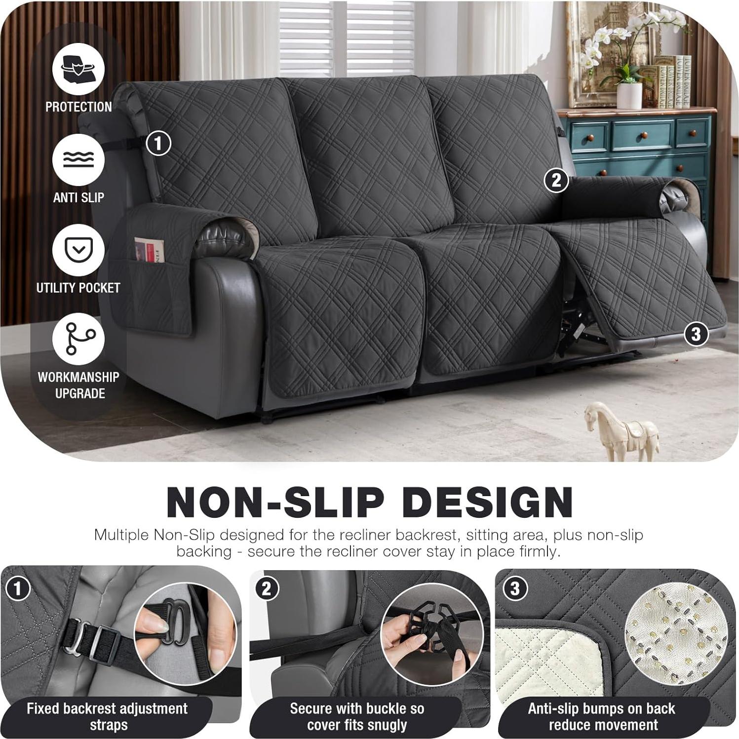 Funda de Sofá Reclinable TAOCOCO 3 Plazas Impermeable Gris