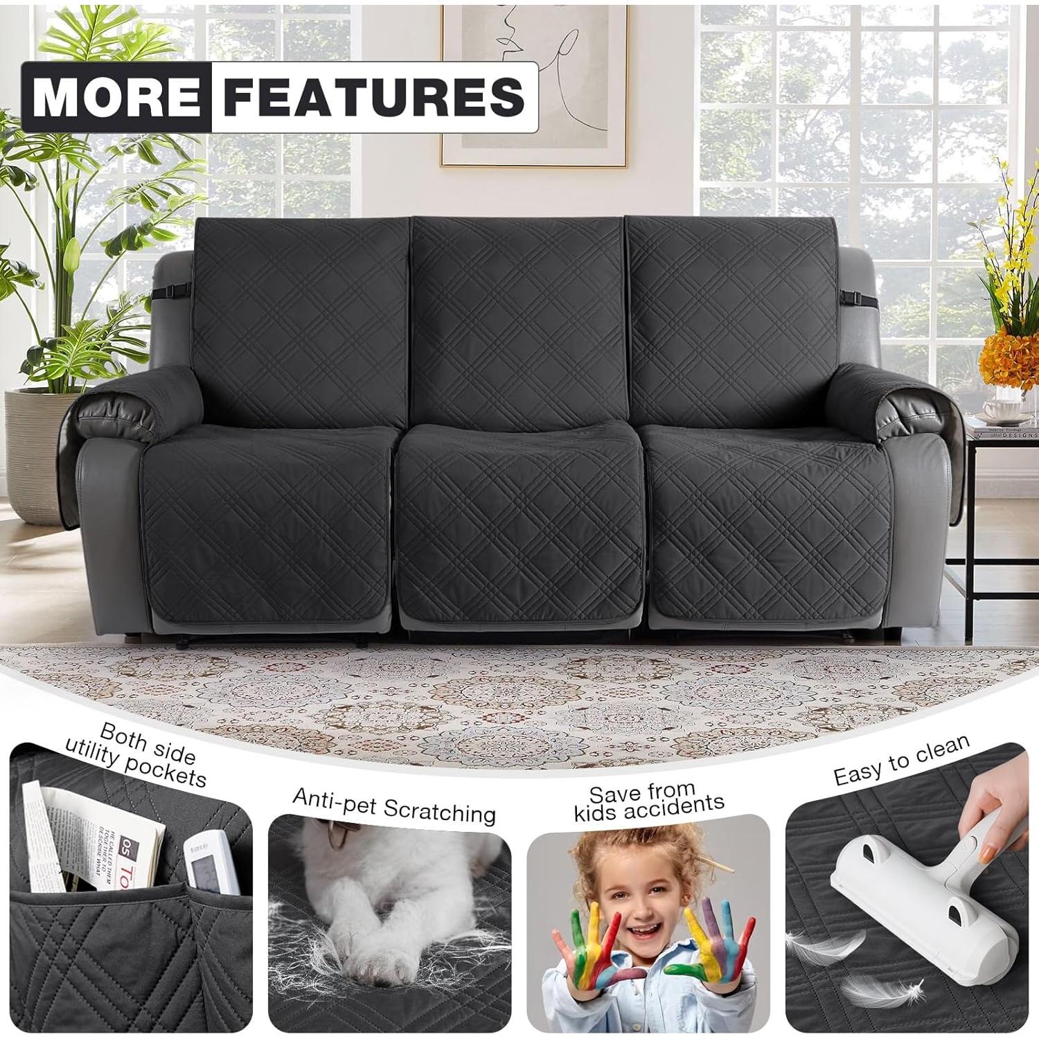 Funda de Sofá Reclinable TAOCOCO 3 Plazas Impermeable Gris