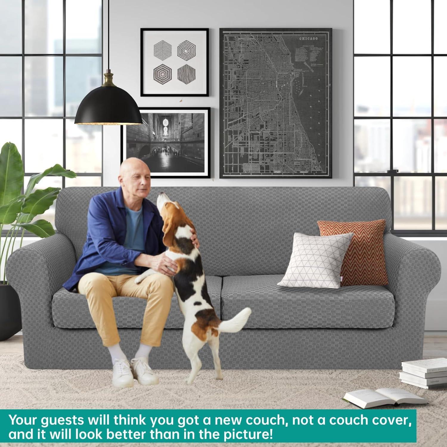 Funda de Sofá YEMYHOM 3 Piezas Antideslizante Gris Claro