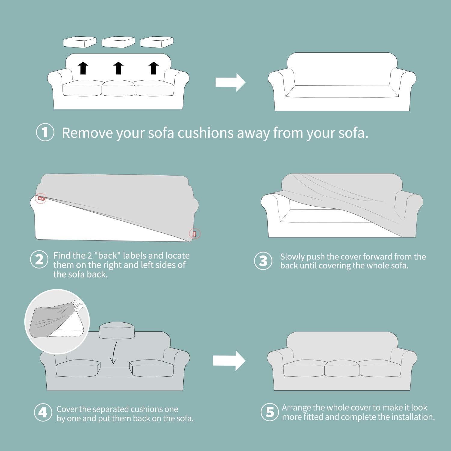 Funda de Sofá YEMYHOM 3 Piezas Antideslizante Gris Claro