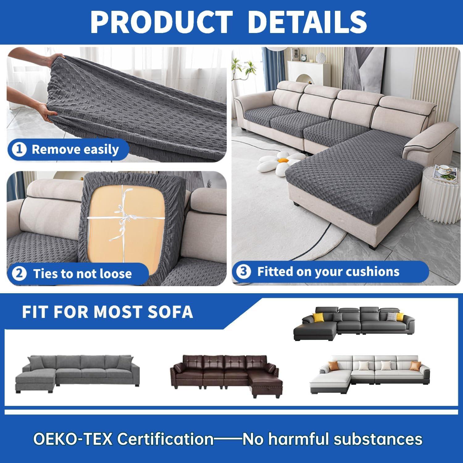 Funda de Cojín Sofá YEMYHOM 3 Piezas Gris Claro Rayas